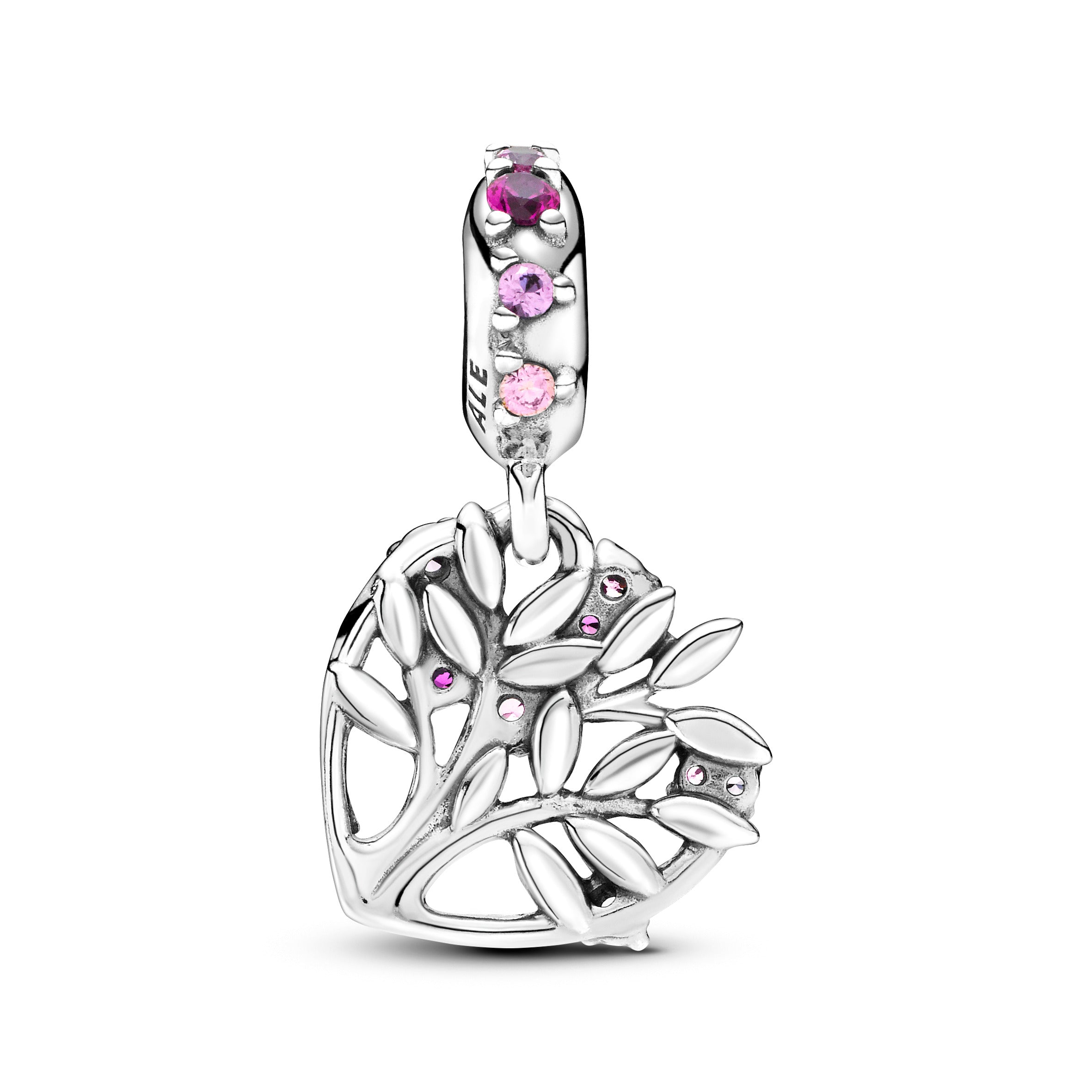 Family Tree Sterling Silver Dangle With Fancy Fairy Tale Pink Cubic Zirconia, Synthetic Pink Sapphire And Synthetic Ruby