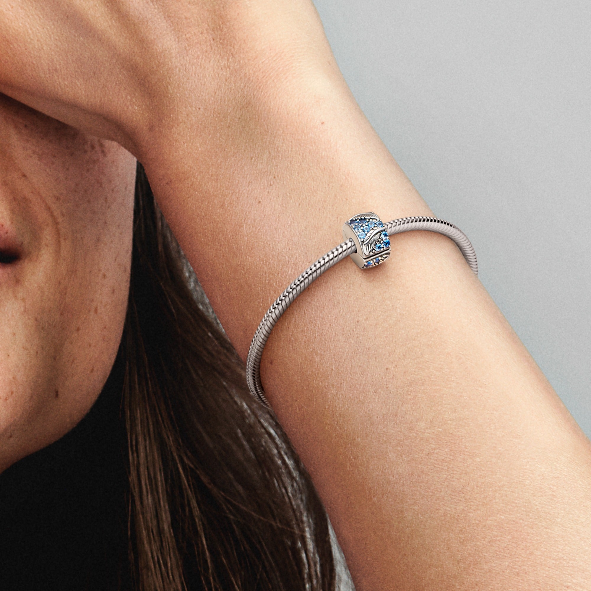 Feather Sterling Silver Clip With Night Blue Crystal