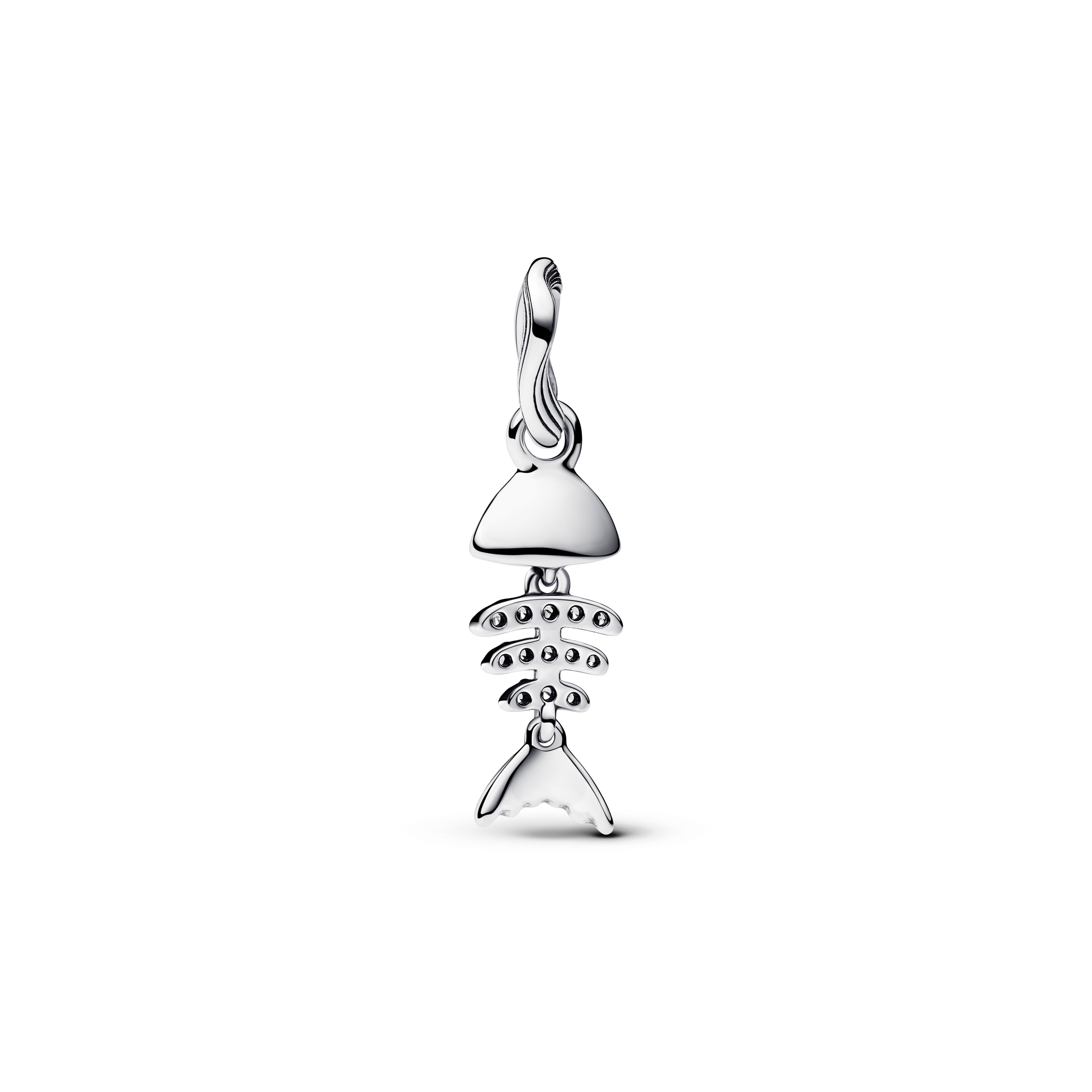 Fishbone Sterling Silver Dangle With Clear Cubic Zirconia And Imitation Turquoise