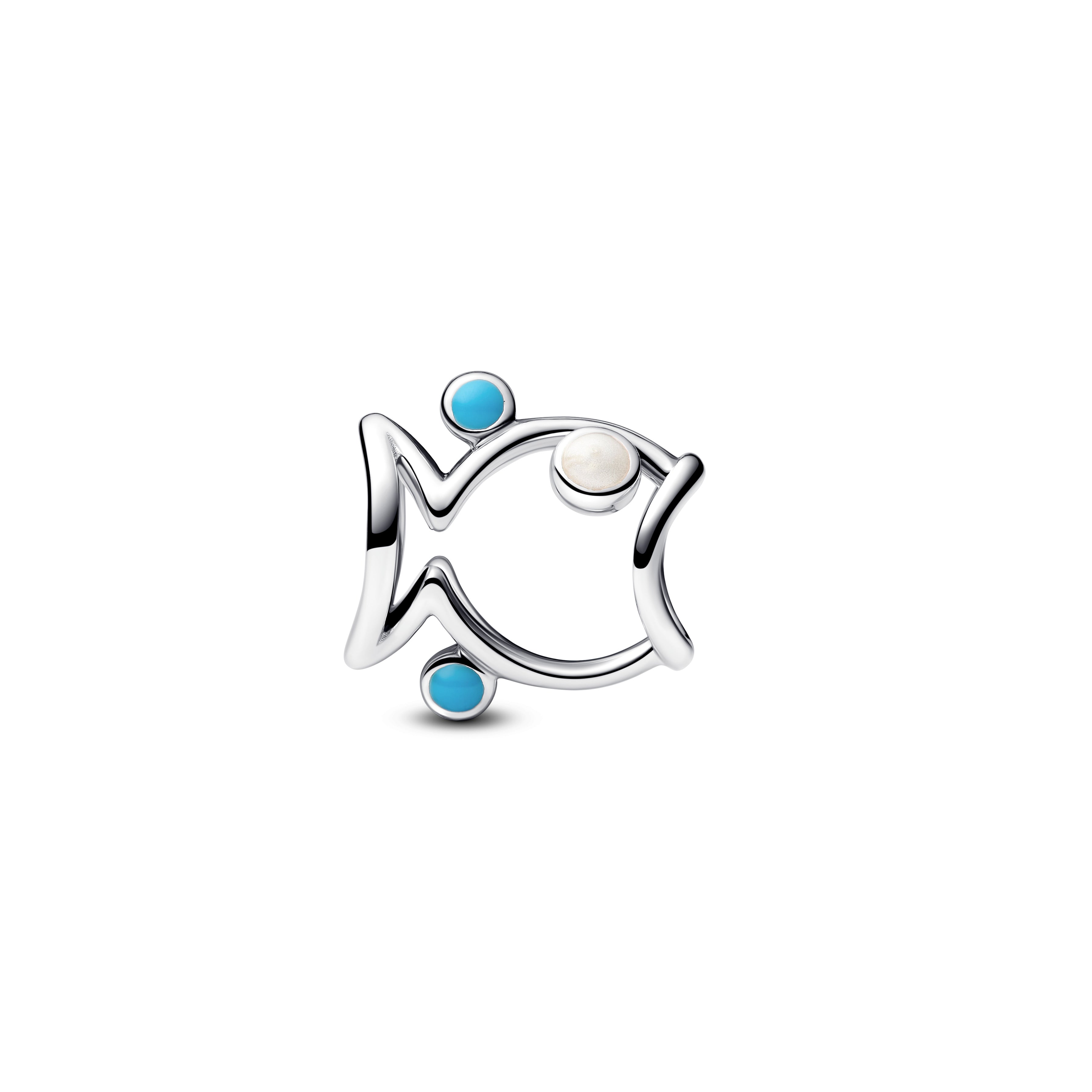 Fish Sterling Silver Charm With Shimmering White And Turquoise Enamel