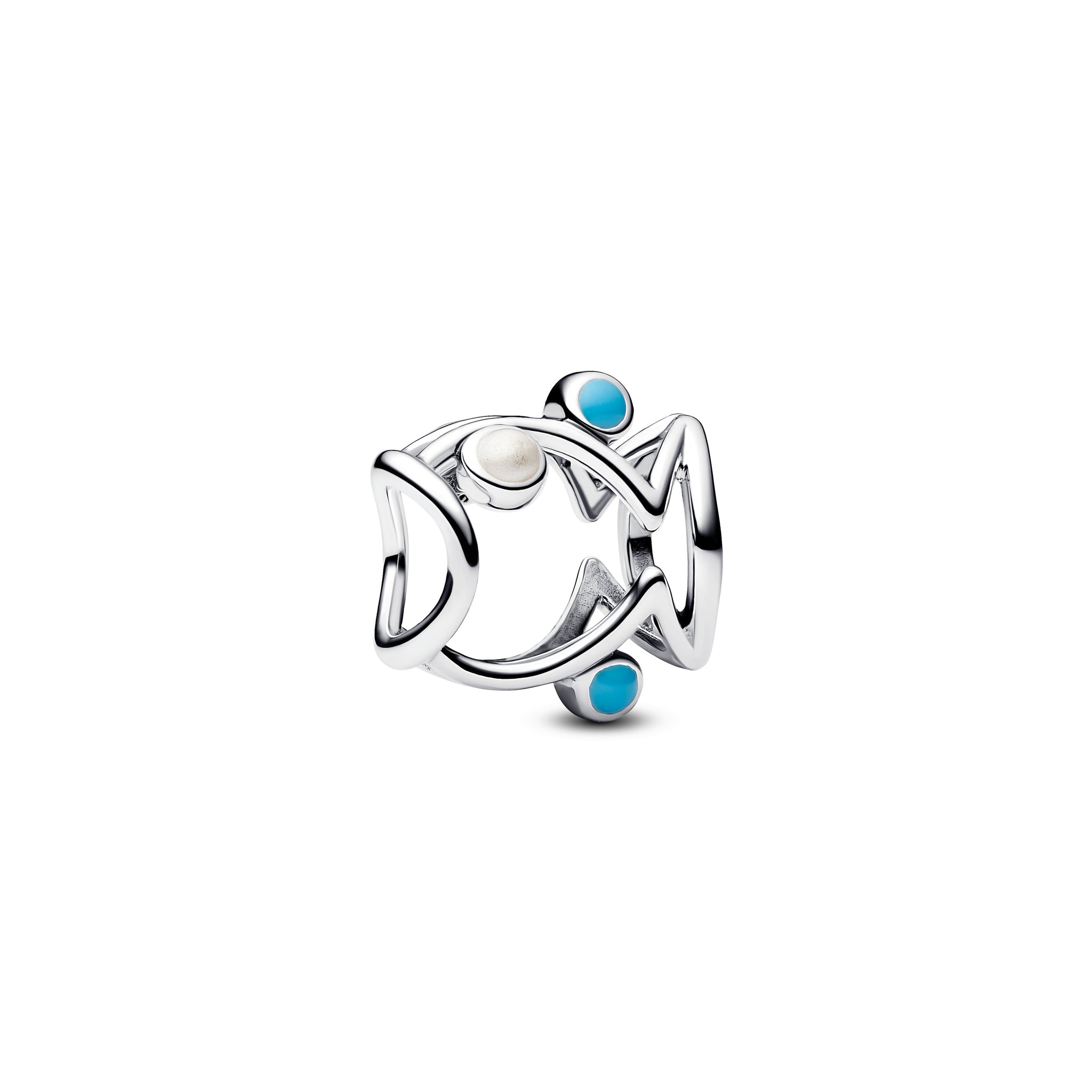 Fish Sterling Silver Charm With Shimmering White And Turquoise Enamel