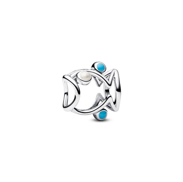 Fish Sterling Silver Charm With Shimmering White And Turquoise Enamel