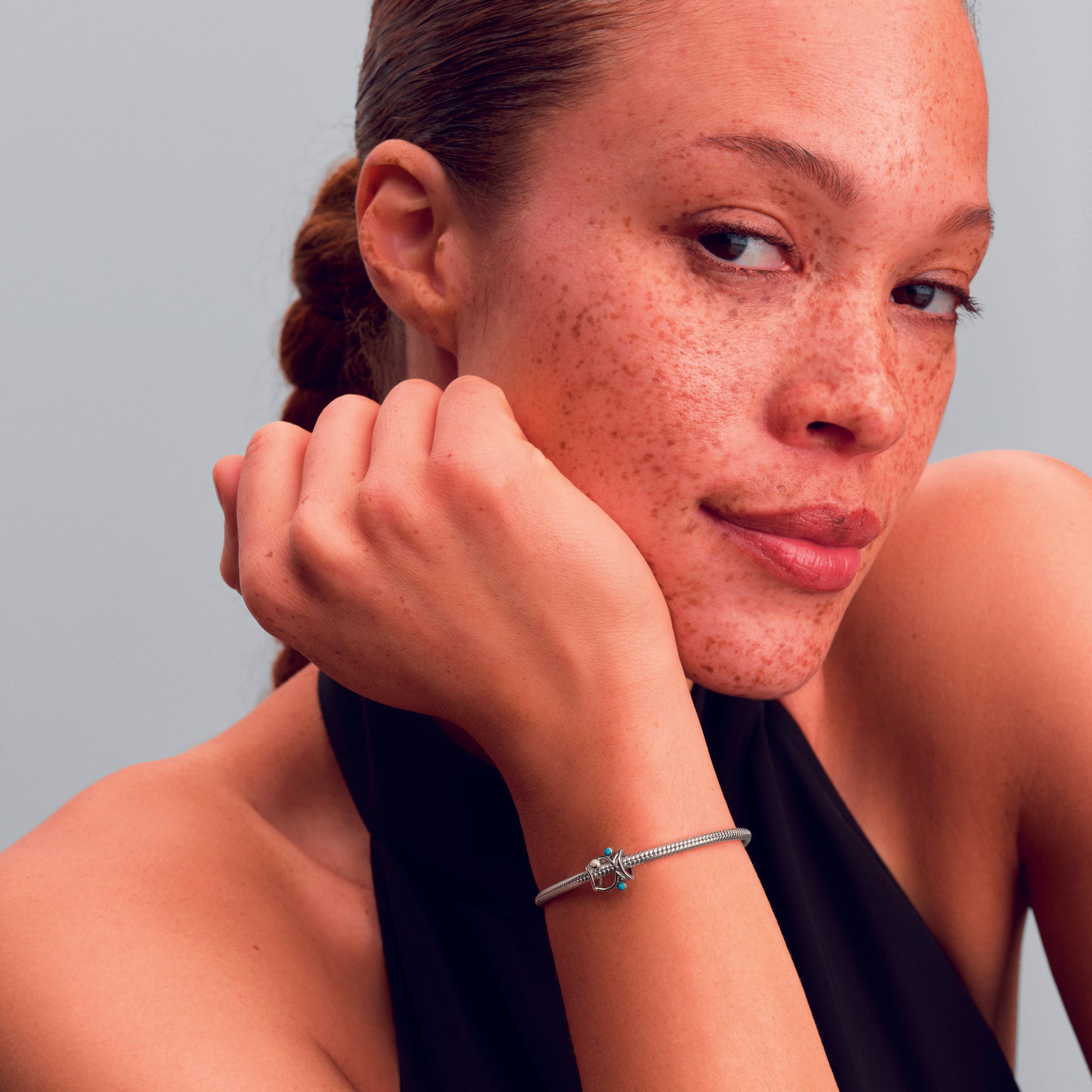 Fish Sterling Silver Charm With Shimmering White And Turquoise Enamel