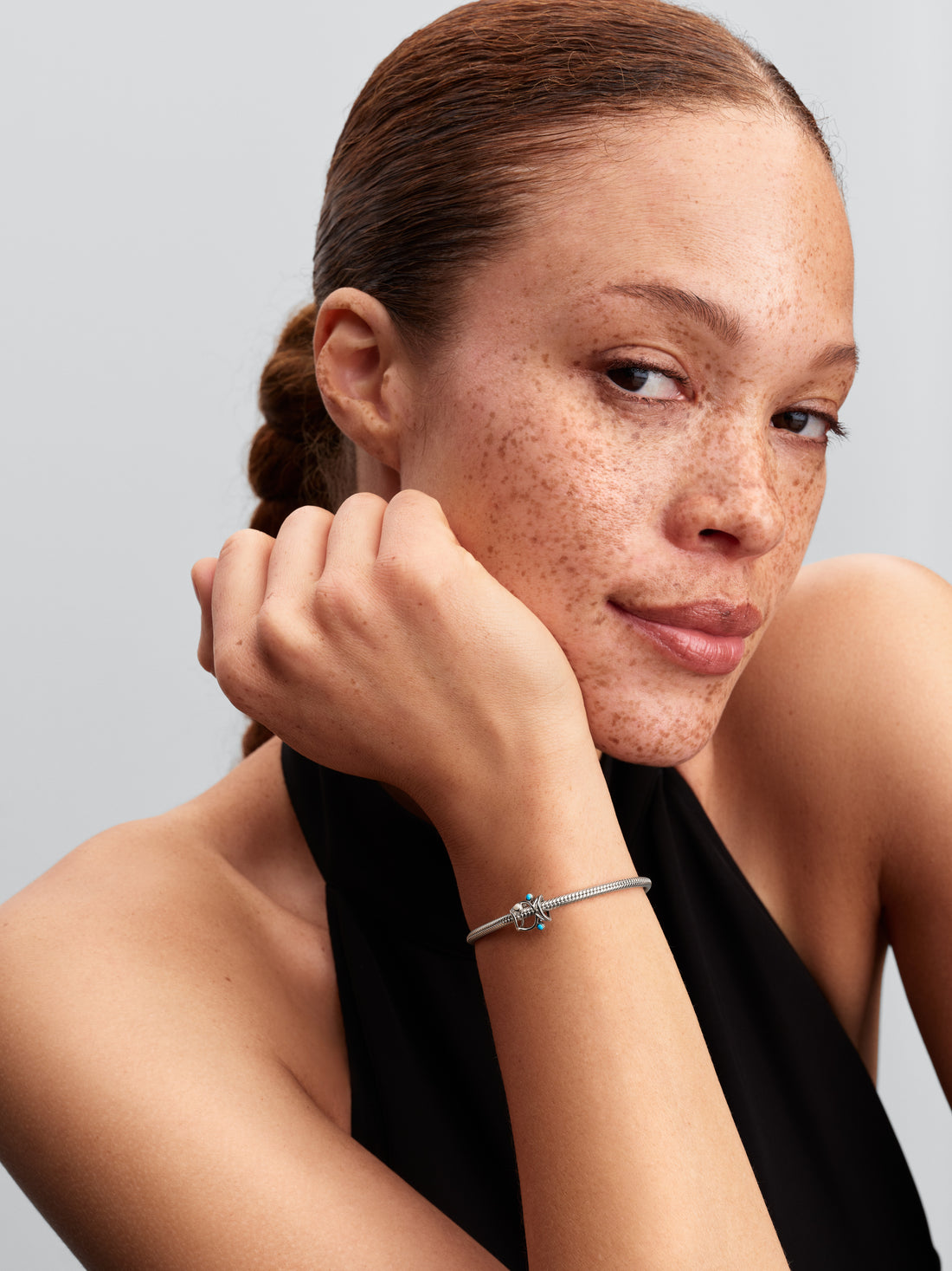 Fish Sterling Silver Charm With Shimmering White And Turquoise Enamel