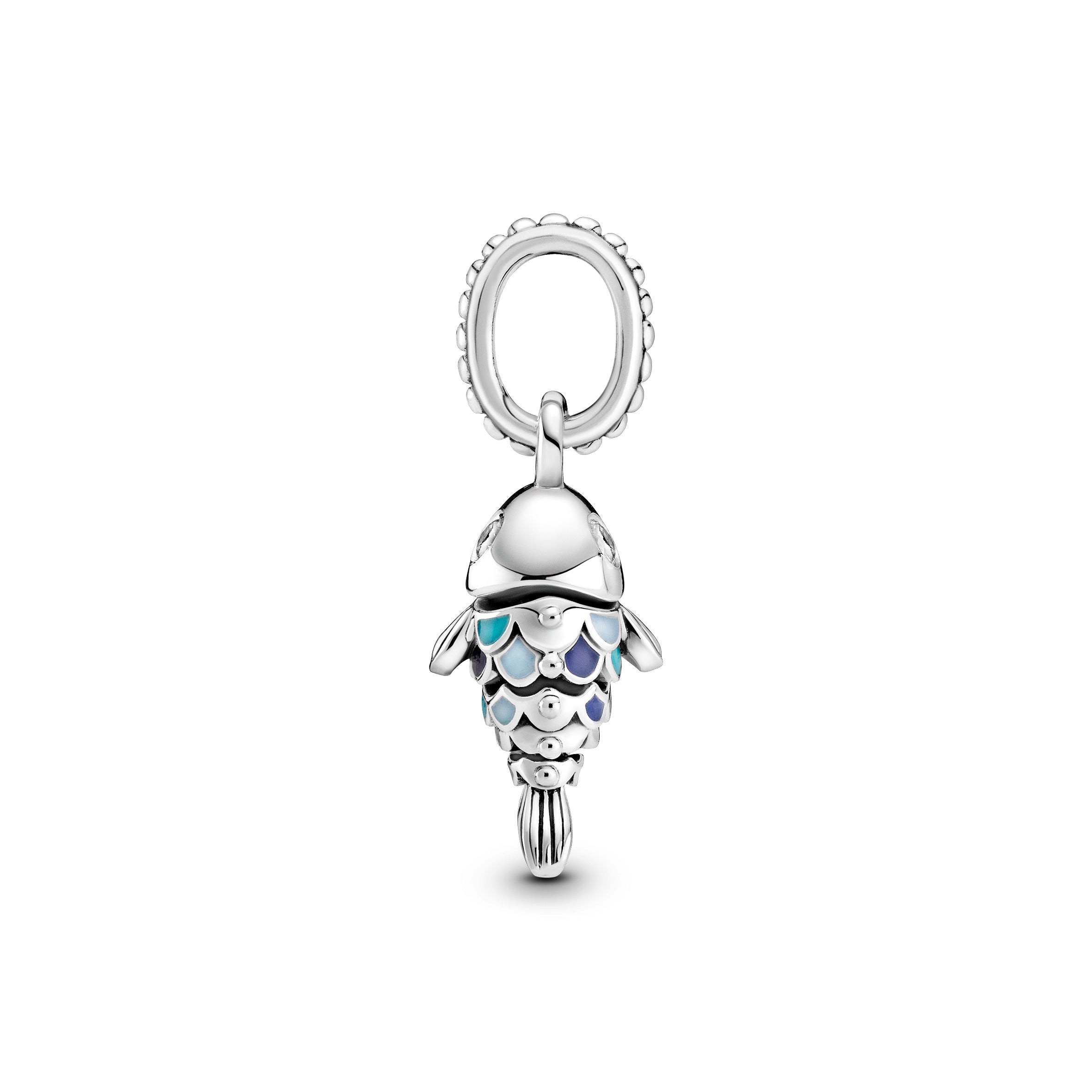 Fish Sterling Silver Dangle With Clear Cubic Zirconia, True Navy, Capri Blue And Pastel Blue Enamel