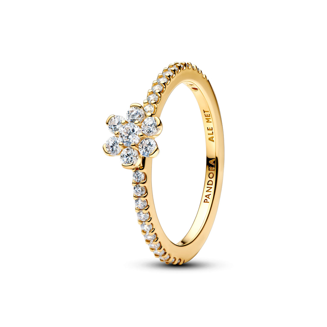 Flower 14K Gold-Plated Ring With Clear Cubic Zirconia