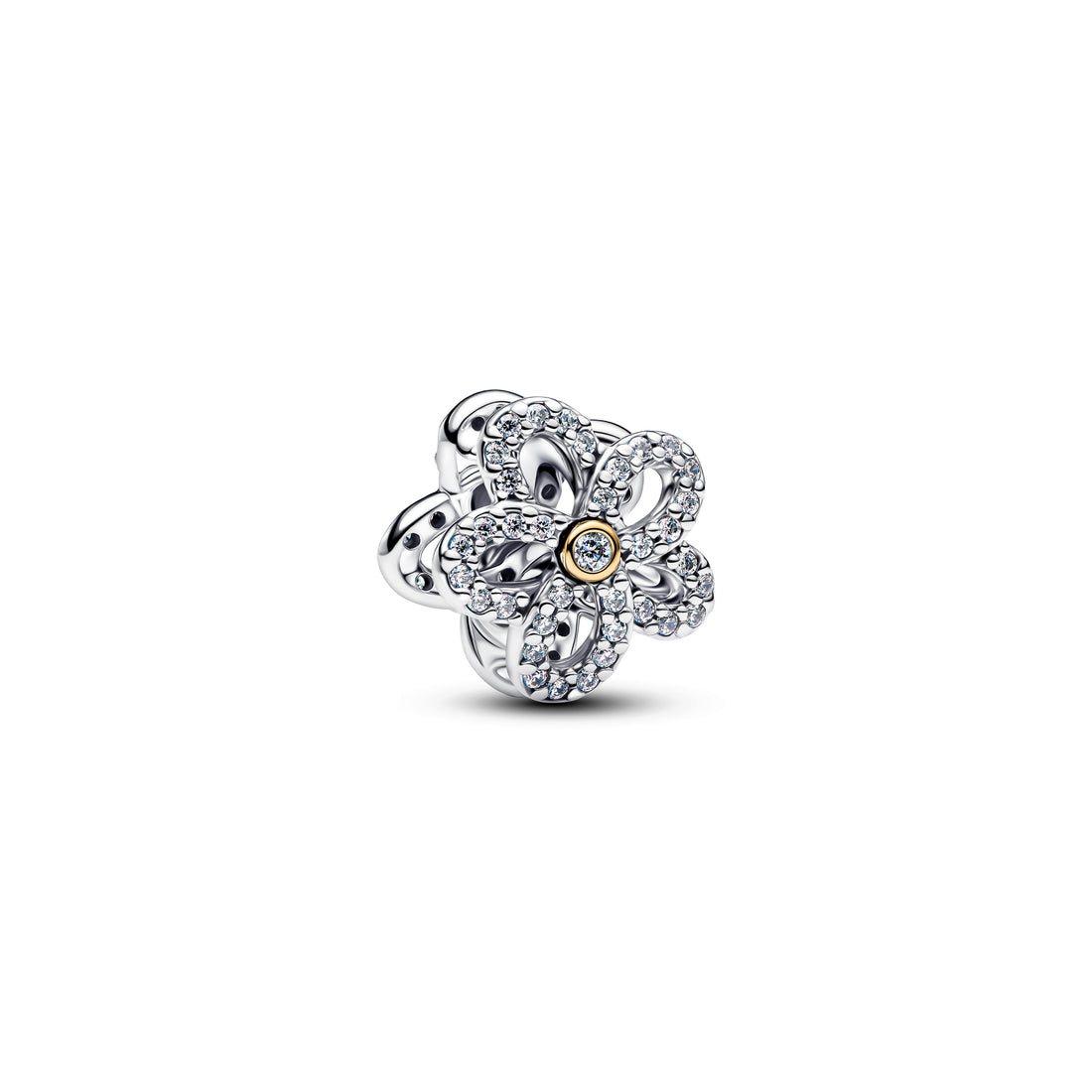 Flower Sterling Silver And 14K Gold-Plated Charm With Clear Cubic Zirconia