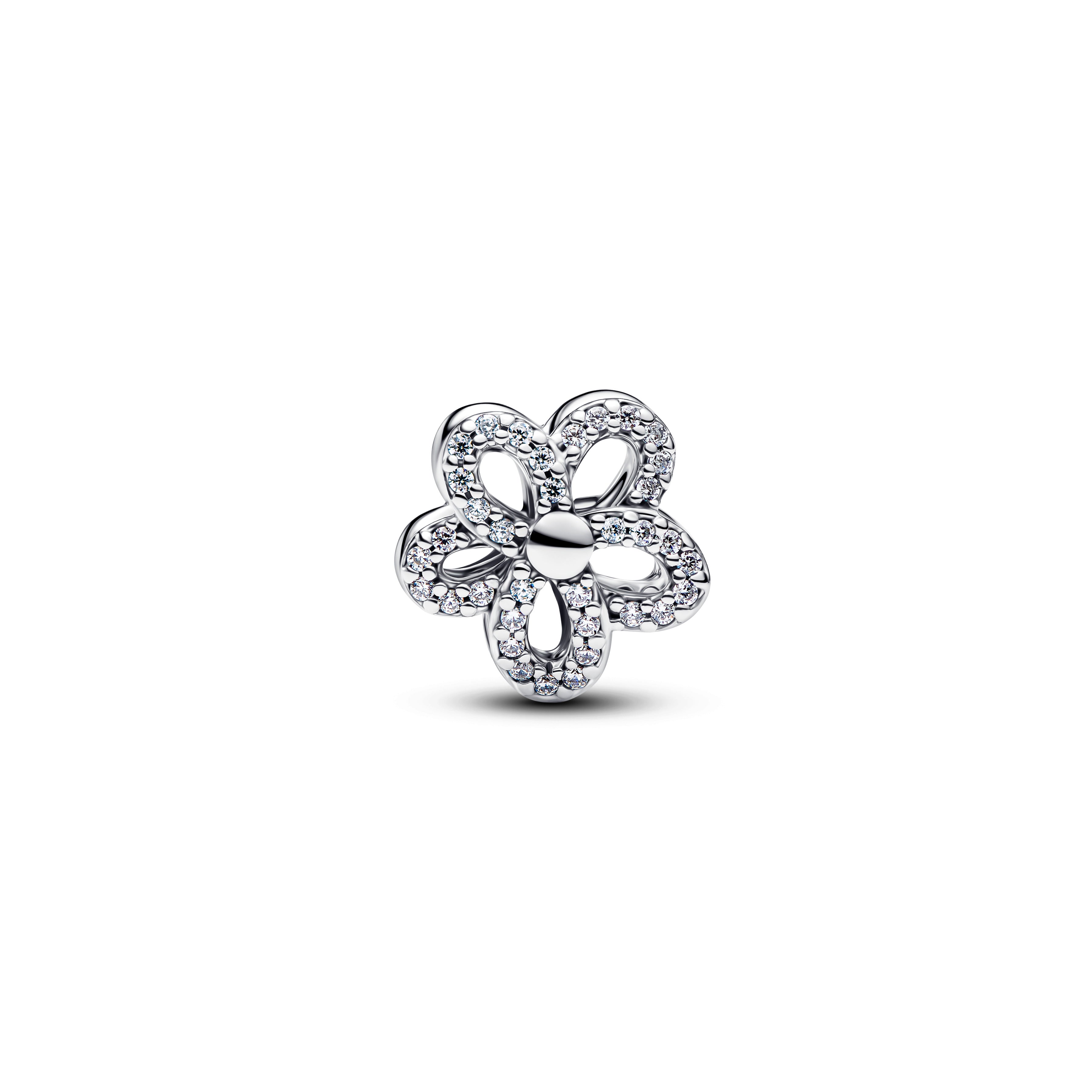 Flower Sterling Silver And 14K Gold-Plated Charm With Clear Cubic Zirconia