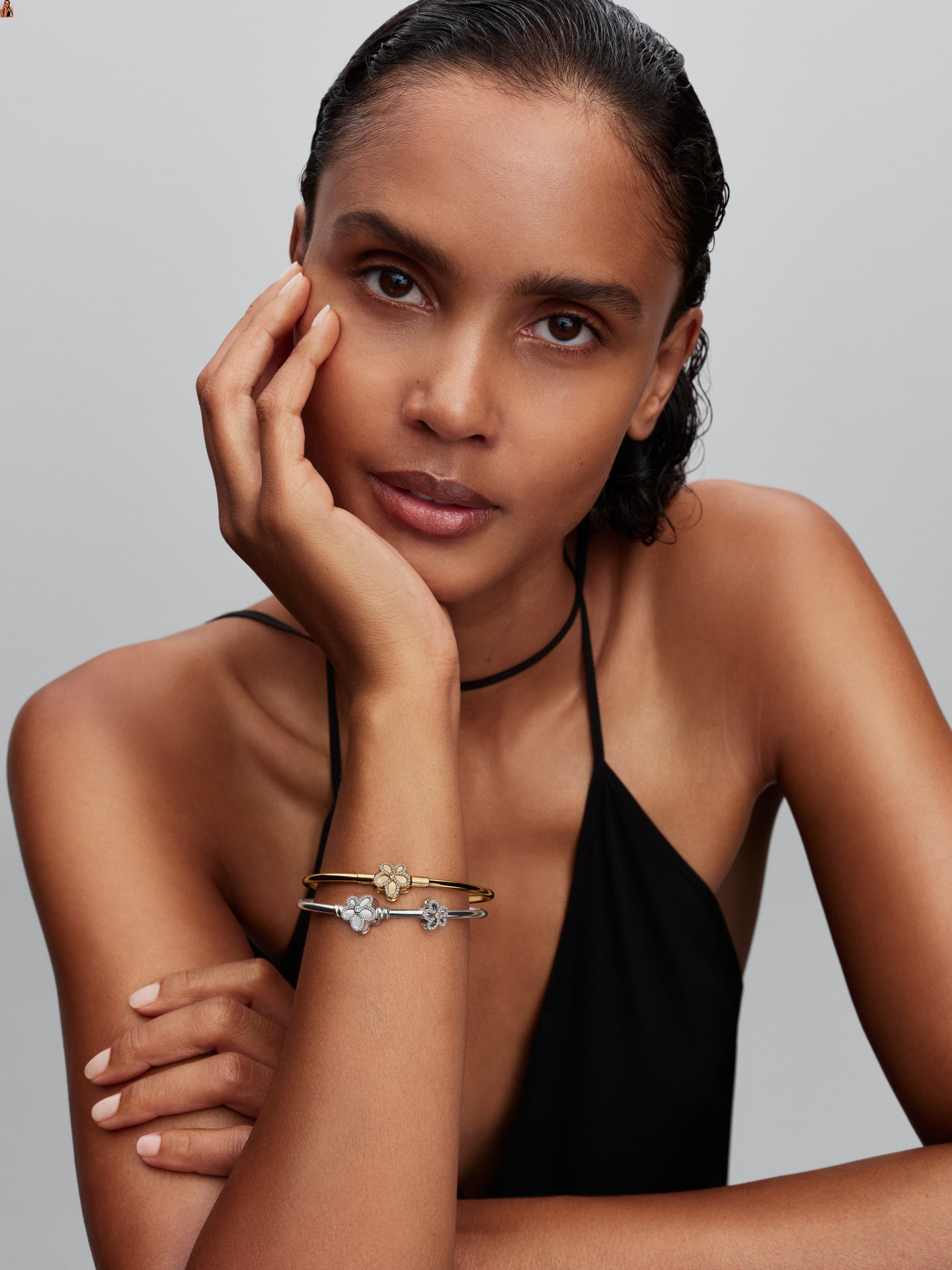 Flower Sterling Silver And 14K Gold-Plated Charm With Clear Cubic Zirconia