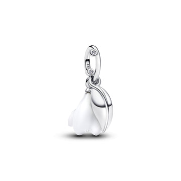 Flower Sterling Silver Dangle With Clear Cubic Zirconia And White Murano Glass