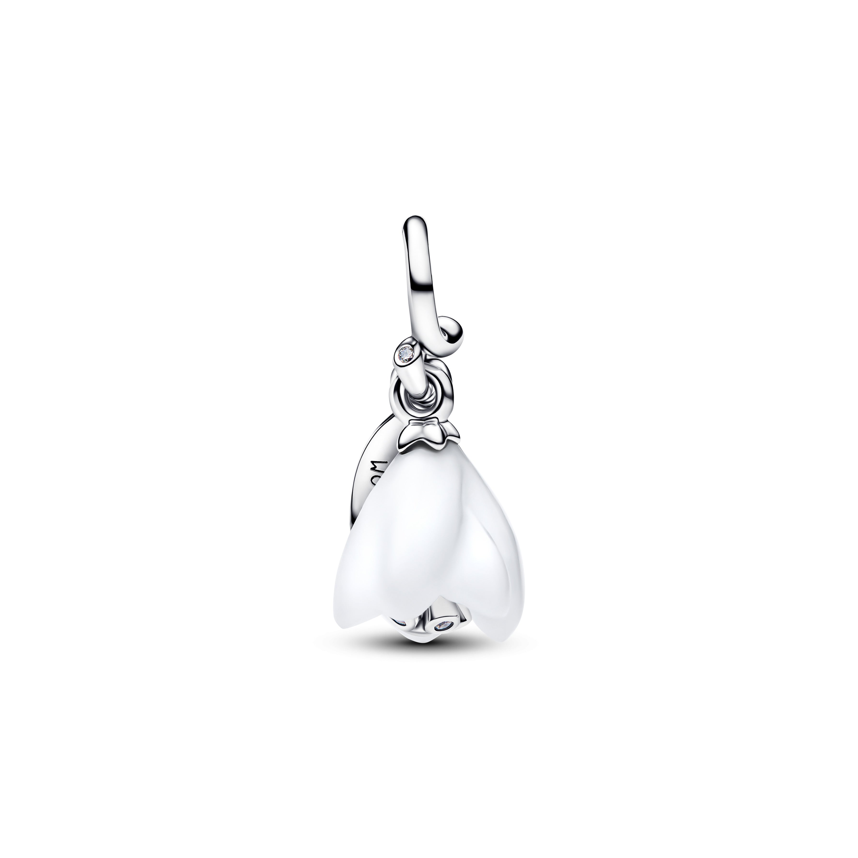 Flower Sterling Silver Dangle With Clear Cubic Zirconia And White Murano Glass