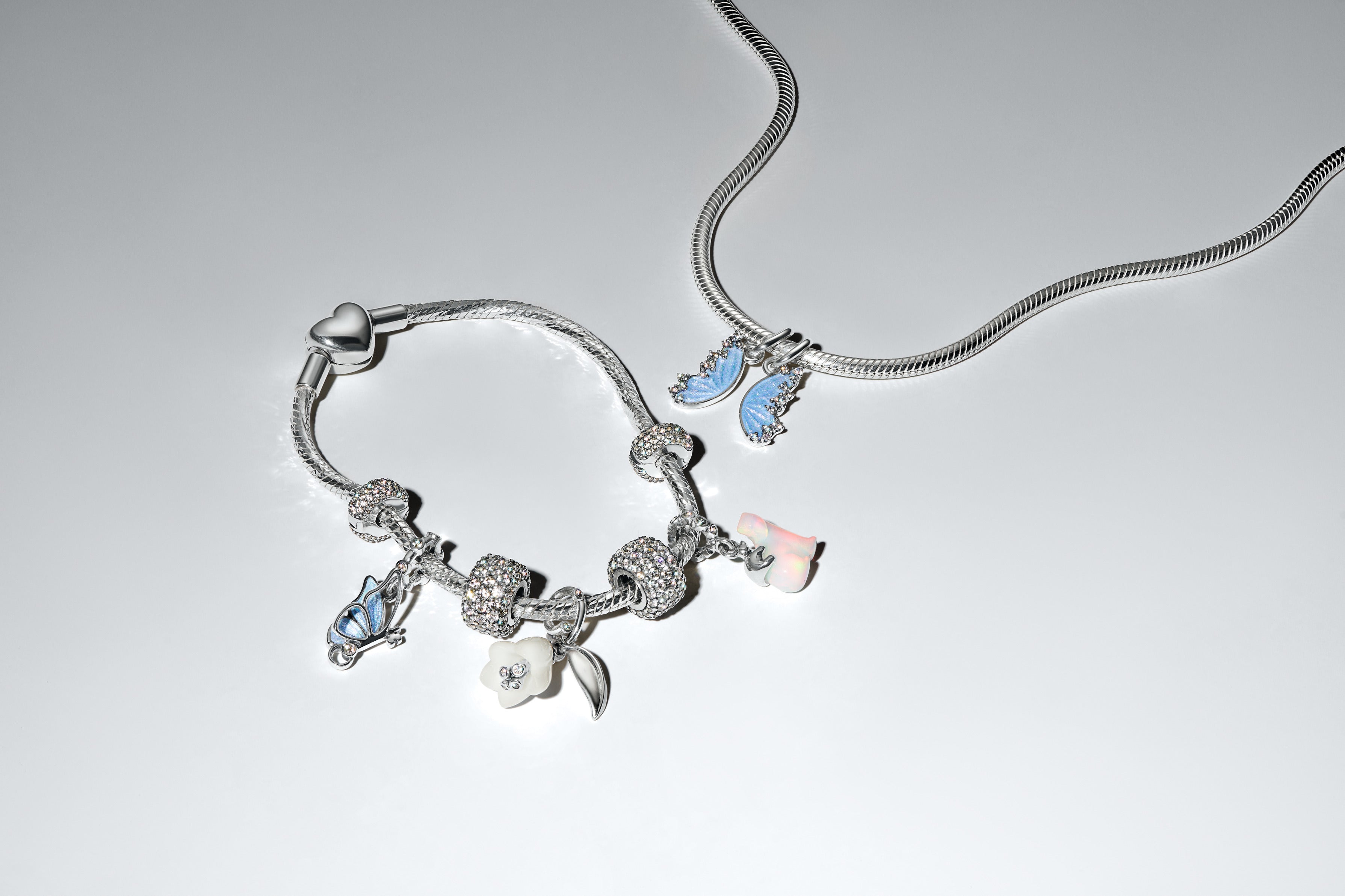 Flower Sterling Silver Dangle With Clear Cubic Zirconia And White Murano Glass