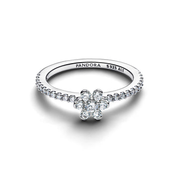 Flower Sterling Silver Ring With Clear Cubic Zirconia