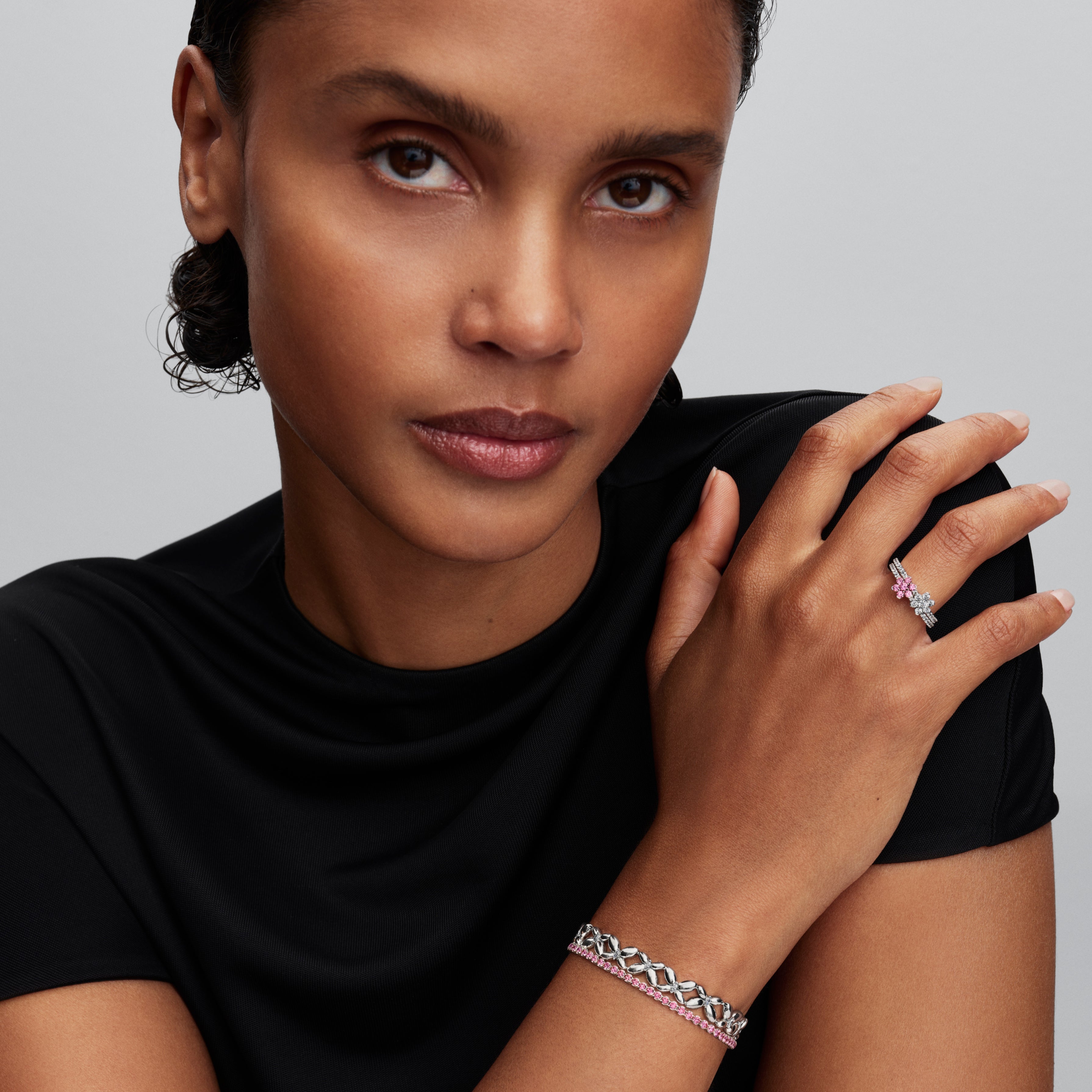 Flower Sterling Silver Ring With Clear Cubic Zirconia