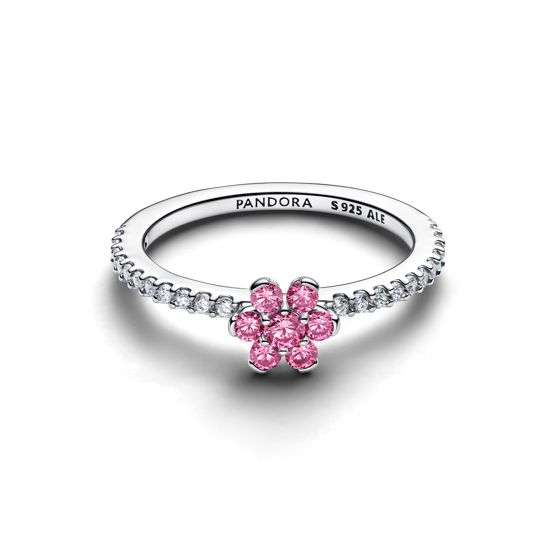 Flower Sterling Silver Ring With Fancy Pink And Clear Cubic Zirconia