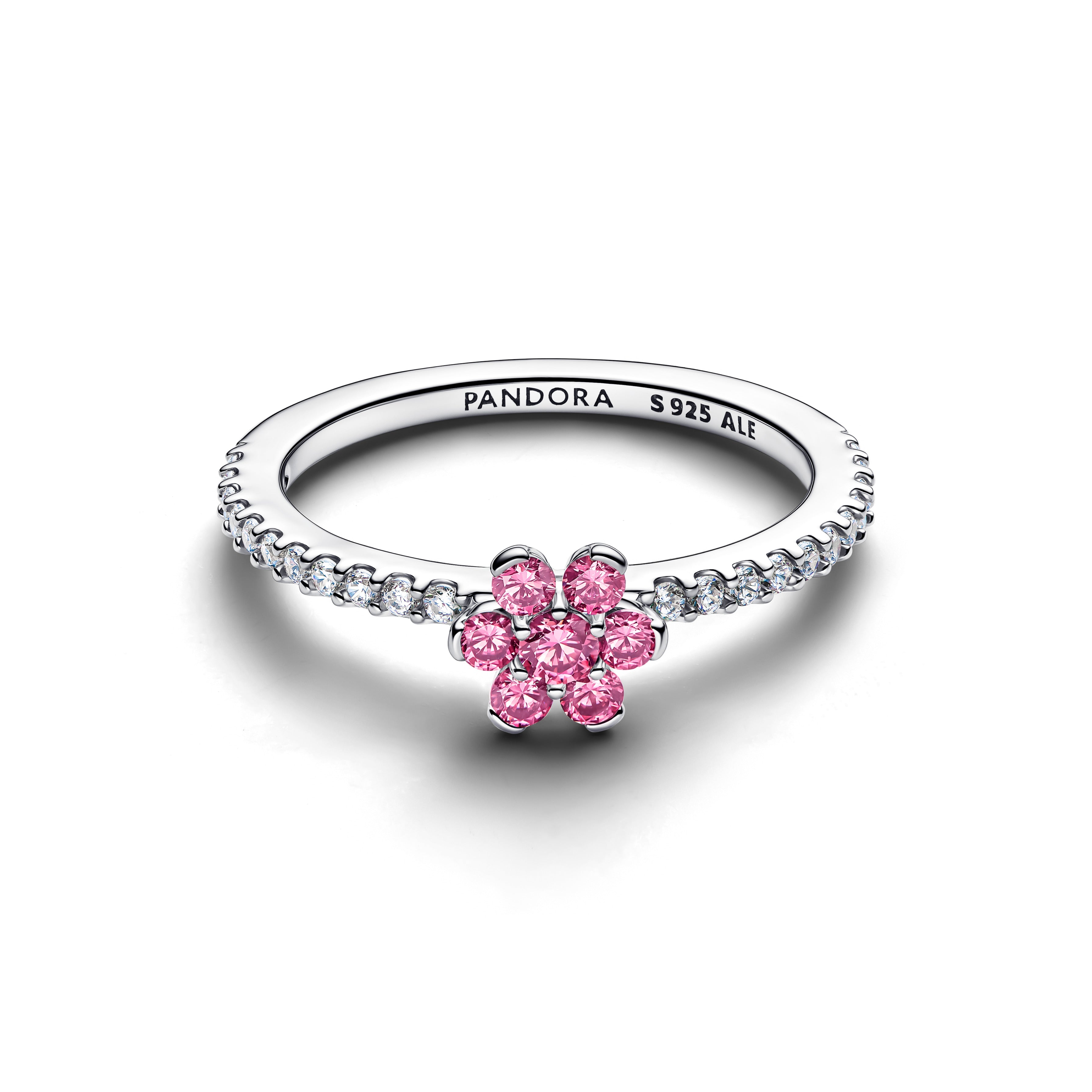 Flower Sterling Silver Ring With Fancy Pink And Clear Cubic Zirconia