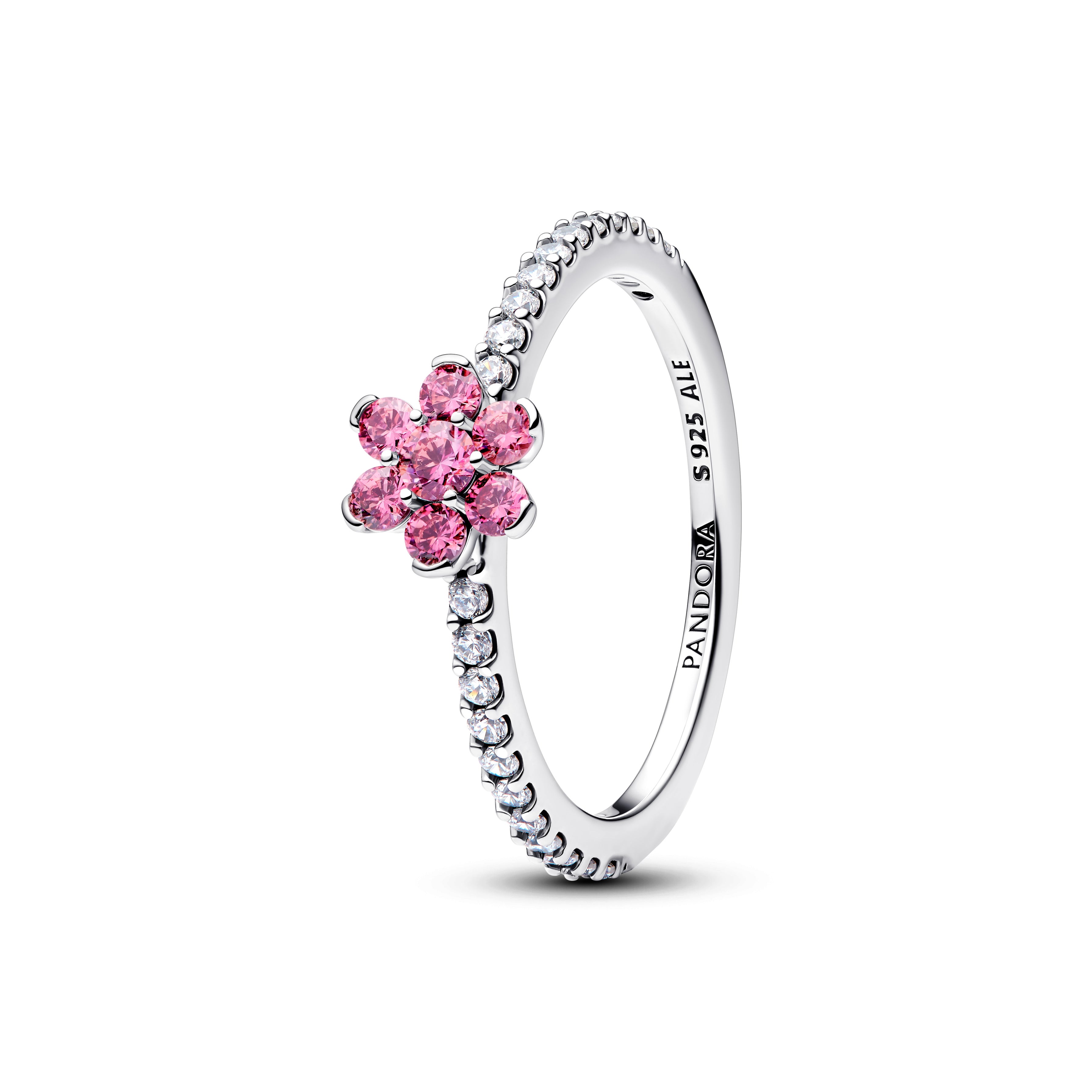 Flower Sterling Silver Ring With Fancy Pink And Clear Cubic Zirconia