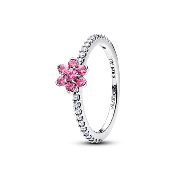 Flower Sterling Silver Ring With Fancy Pink And Clear Cubic Zirconia