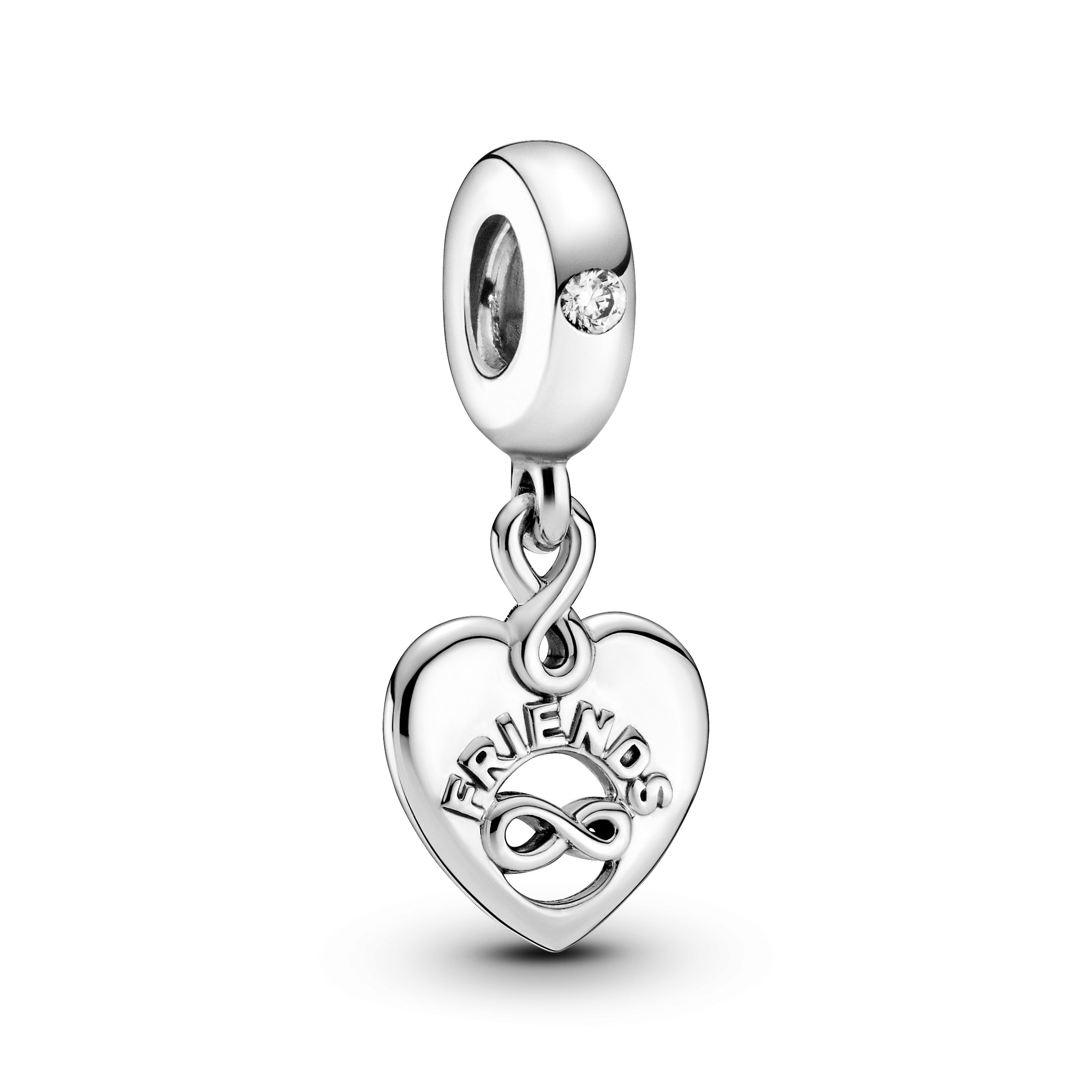 Friends And Infinity Heart Sterling Silver Dangle With Clear Cubic Zirconia