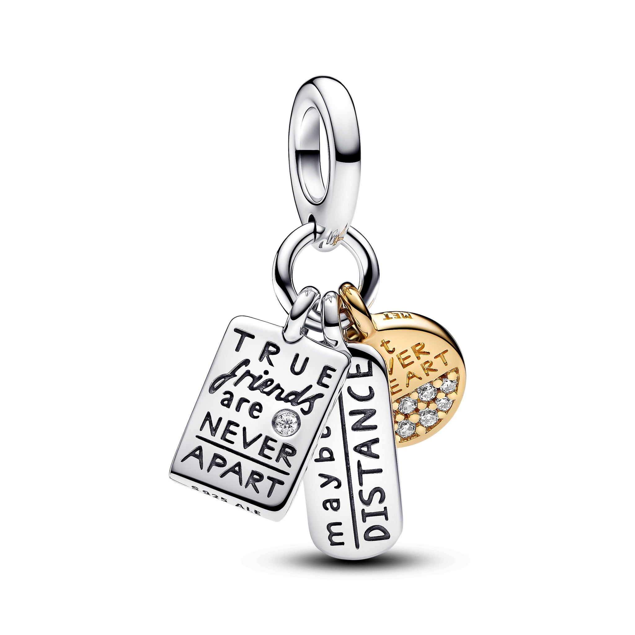 Friendship Sterling Silver And 14K Gold-Plated Dangle With Clear Cubic Zirconia