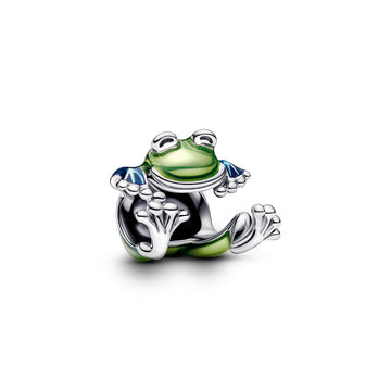 Frog Sterling Silver Charm With Transparent Blue And Green Enamel