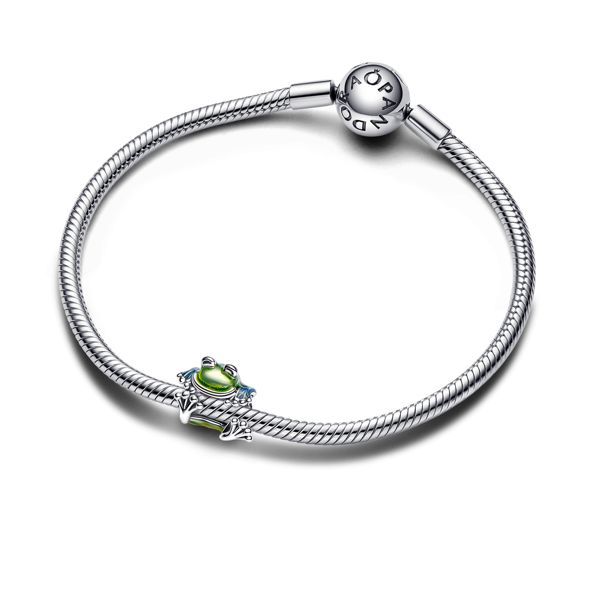 Frog Sterling Silver Charm With Transparent Blue And Green Enamel