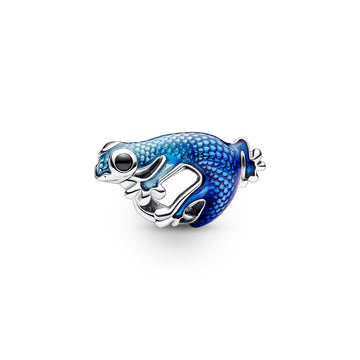 Gecko Sterling Silver Charm With Black Crystal And Shaded Transparent Metallic Light To Dark Blue Enamel
