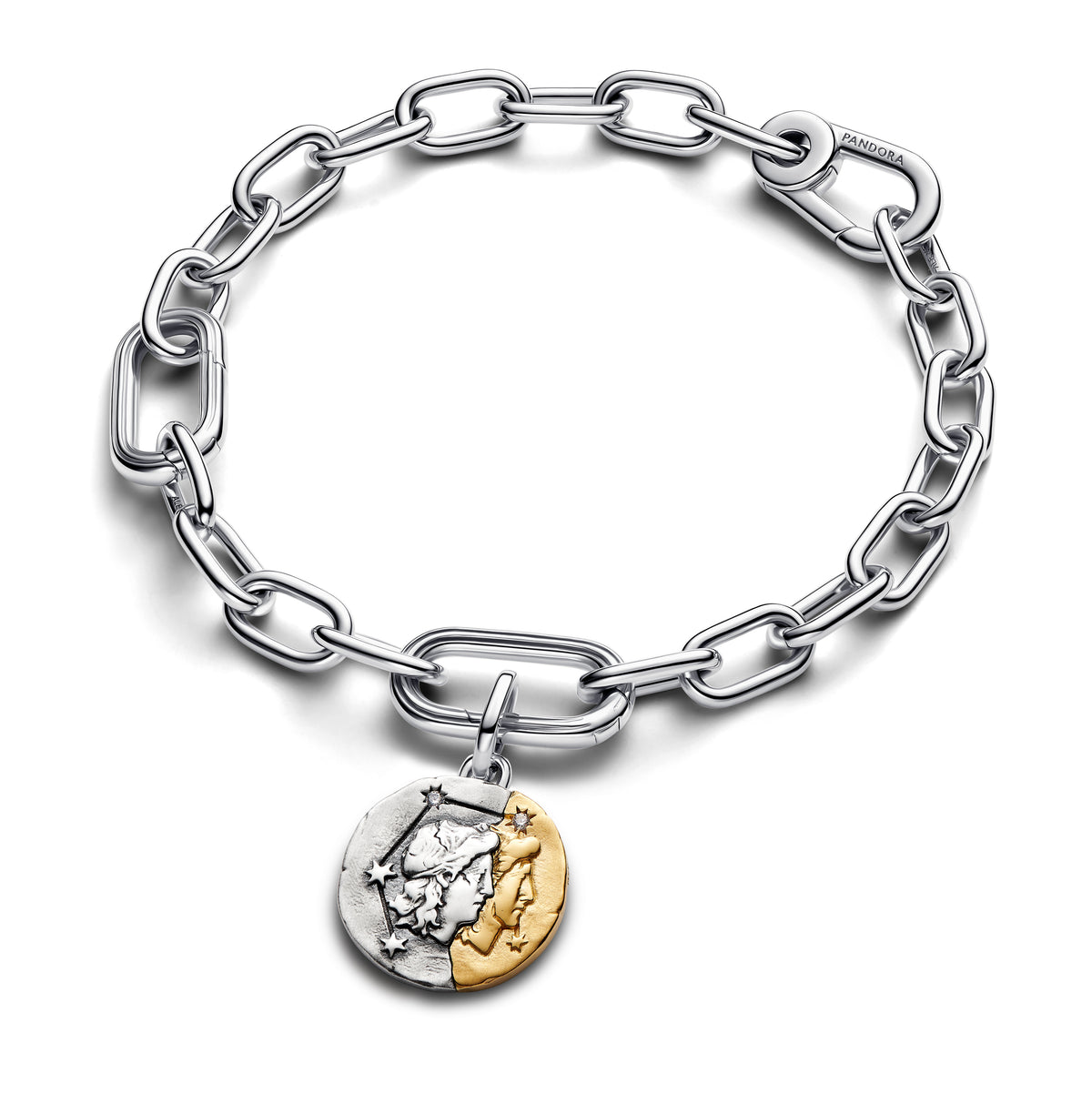 Gemini Sterling Silver And 14K Gold-Plated Medallion With Clear Cubic Zirconia