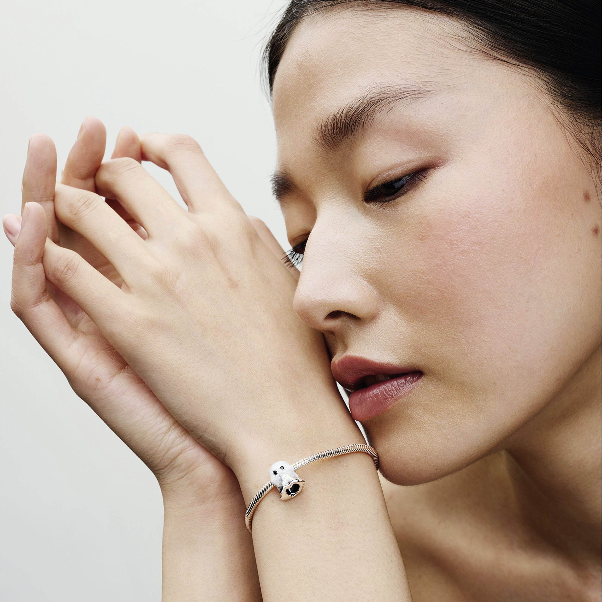 Ghost Sterling Silver Charm With Black Crystal And Shimmering White Glow In The Dark Enamel