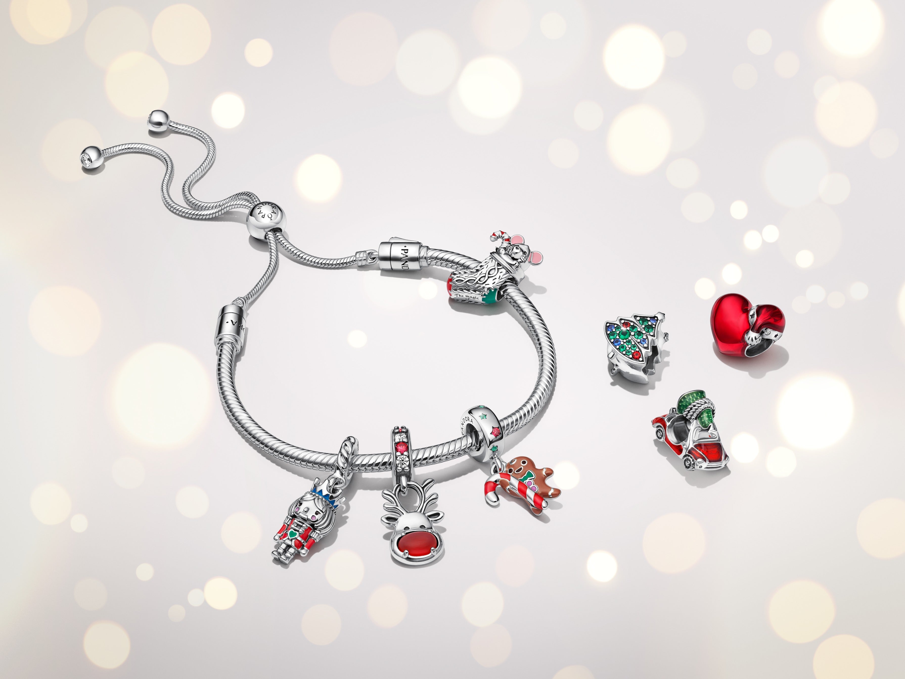Ginger Bread Man With Candy Cane Sterling Silver Dangle With Spectra Green Crystal, Red Cubic Zirconia, Red, Pink, Brown And Green Enamel