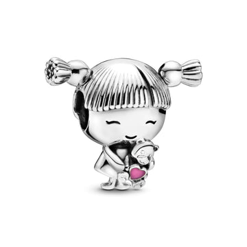 Girl Silver Charm With Pink Enamel