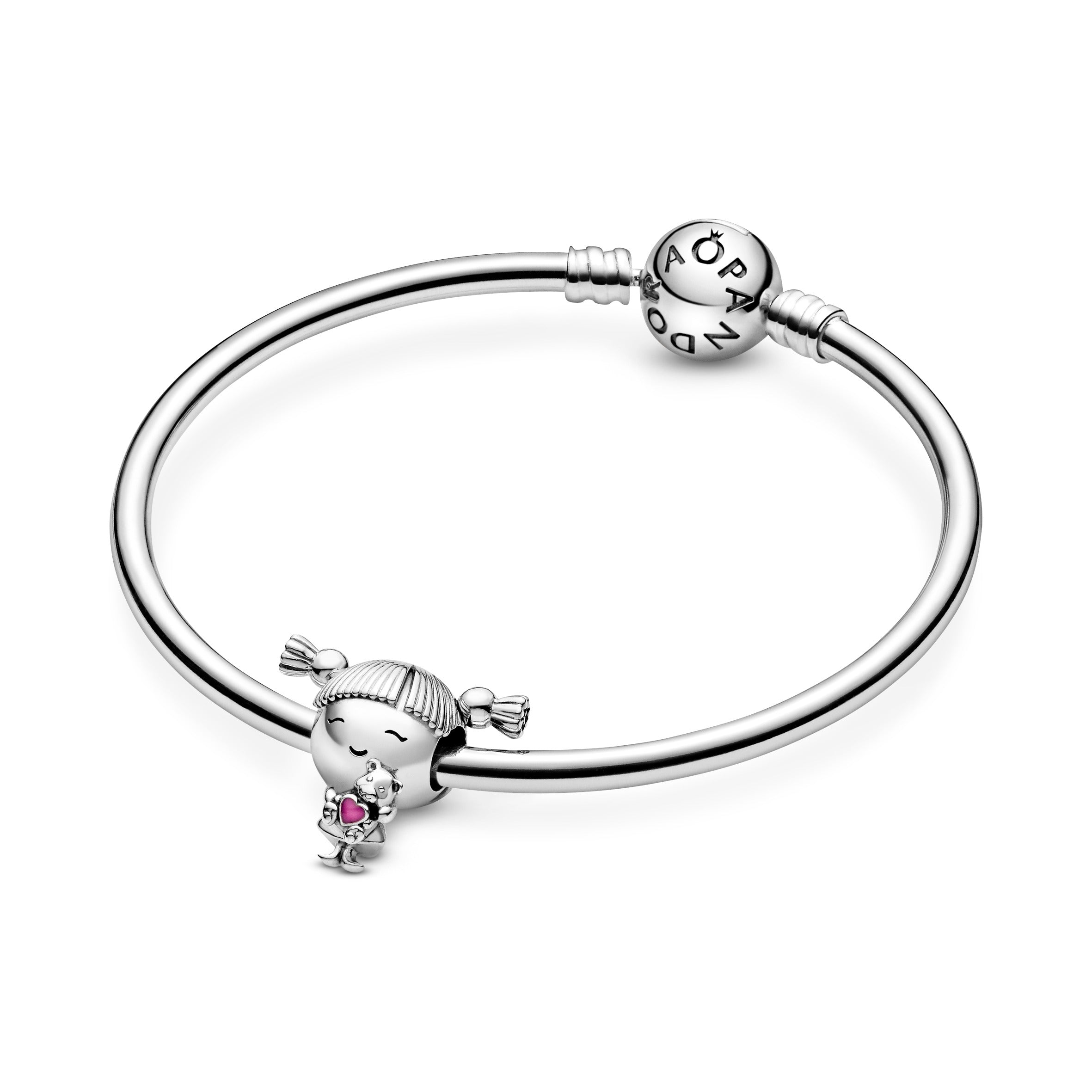 Girl Silver Charm With Pink Enamel