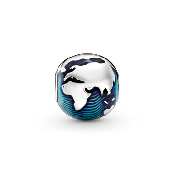 Globe Sterling Silver Clip With Transparent Blue Enamel