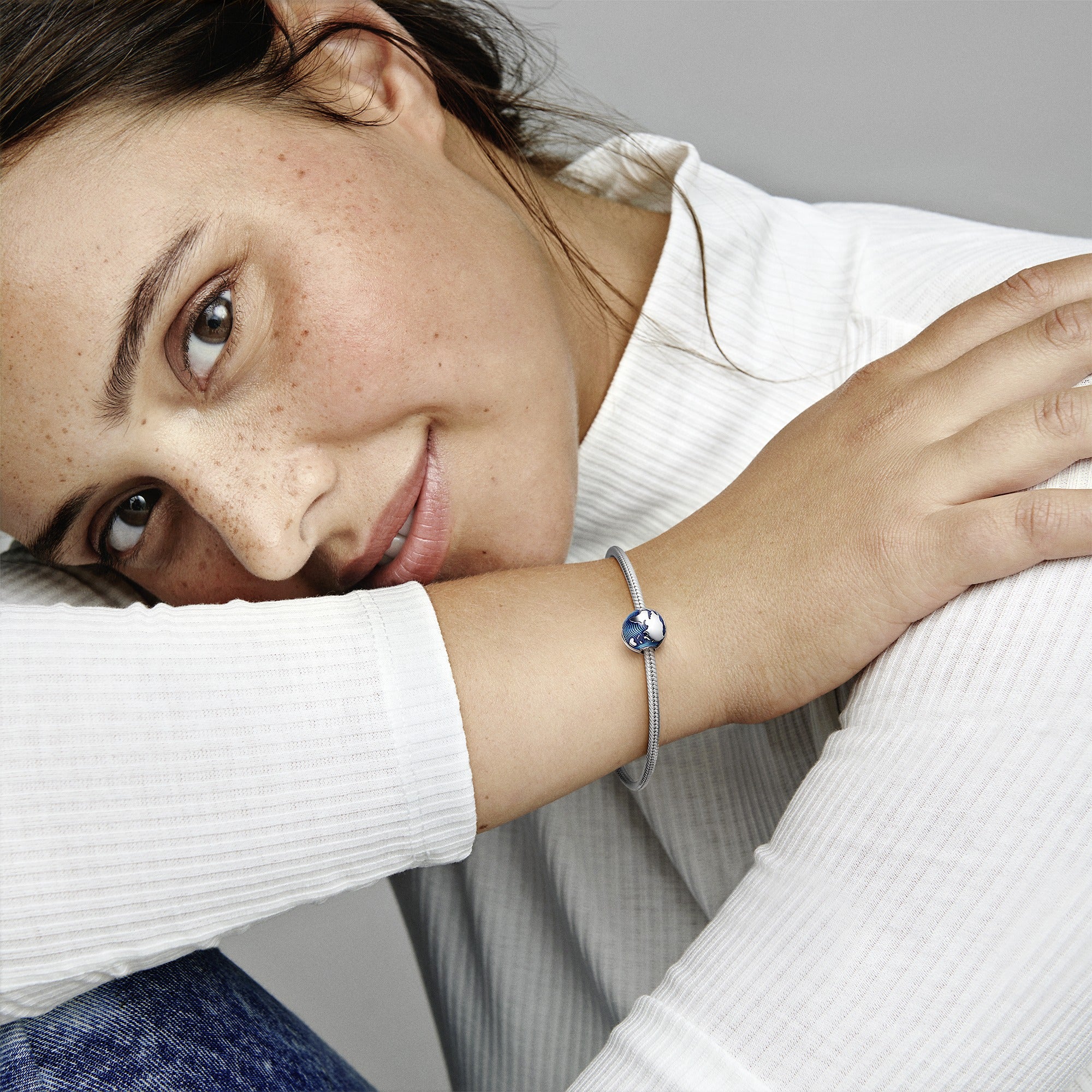 Globe Sterling Silver Clip With Transparent Blue Enamel