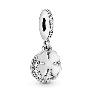 Good Luck Silver Dangle With Clear Cubic Zirconia