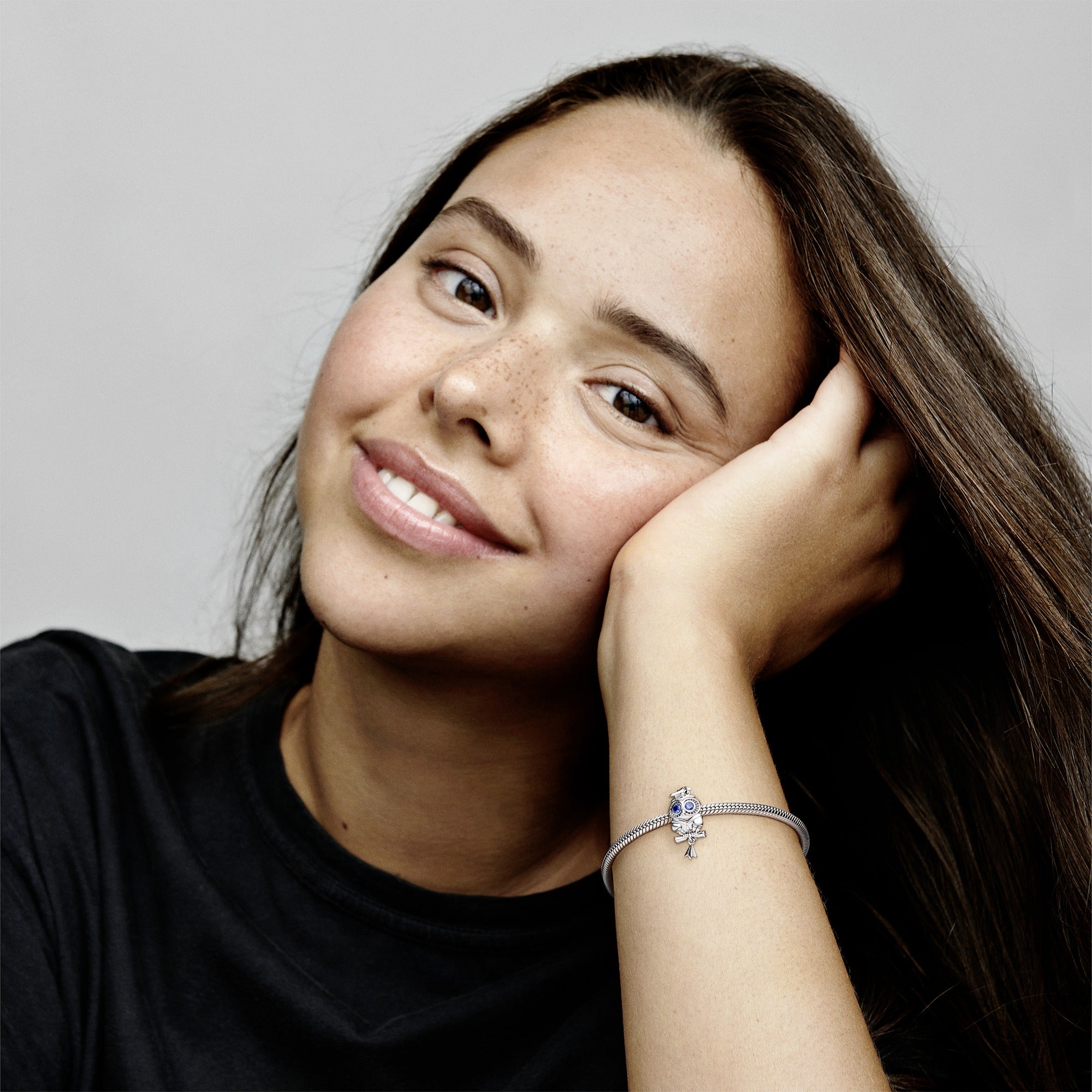 Graduation Owl Sterling Silver Charm With Stellar Blue Crystal