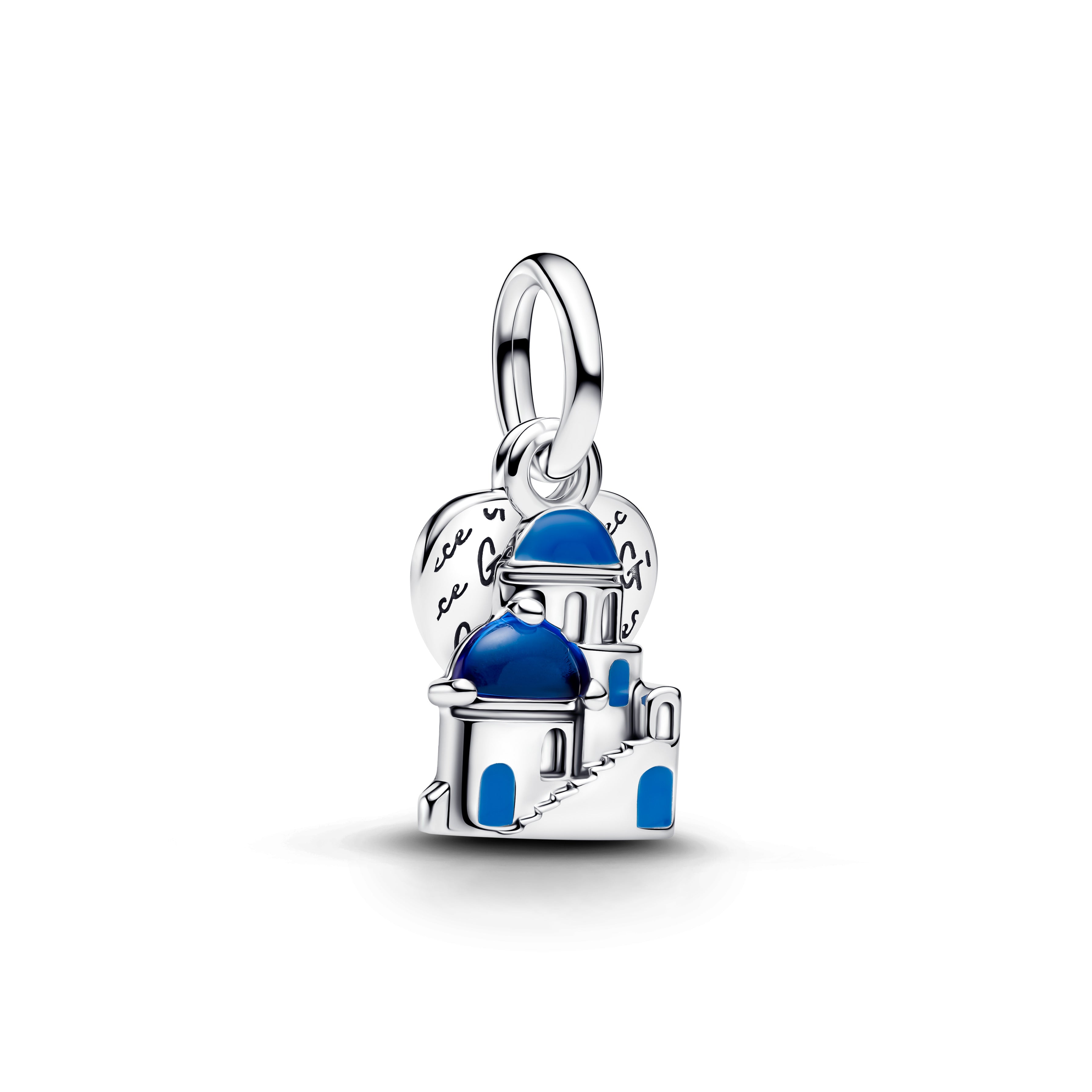 Greece Sterling Silver Double Dangle With Blue Murano Glass And Blue Enamel