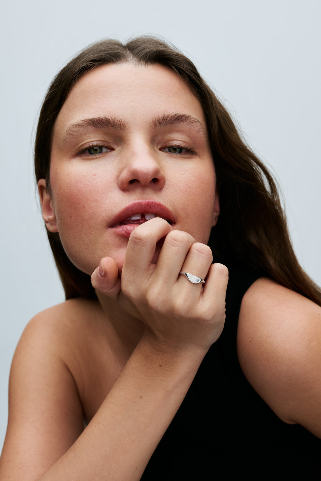 Halved Signet Sterling Silver Ring With Clear Cubic Zirconia And Shimmering White Enamel