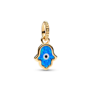 Hamsa Hand 14K Gold-Plated Dangle With Deep Blue And White Lab-Created Opal And Black Man-Made Resin