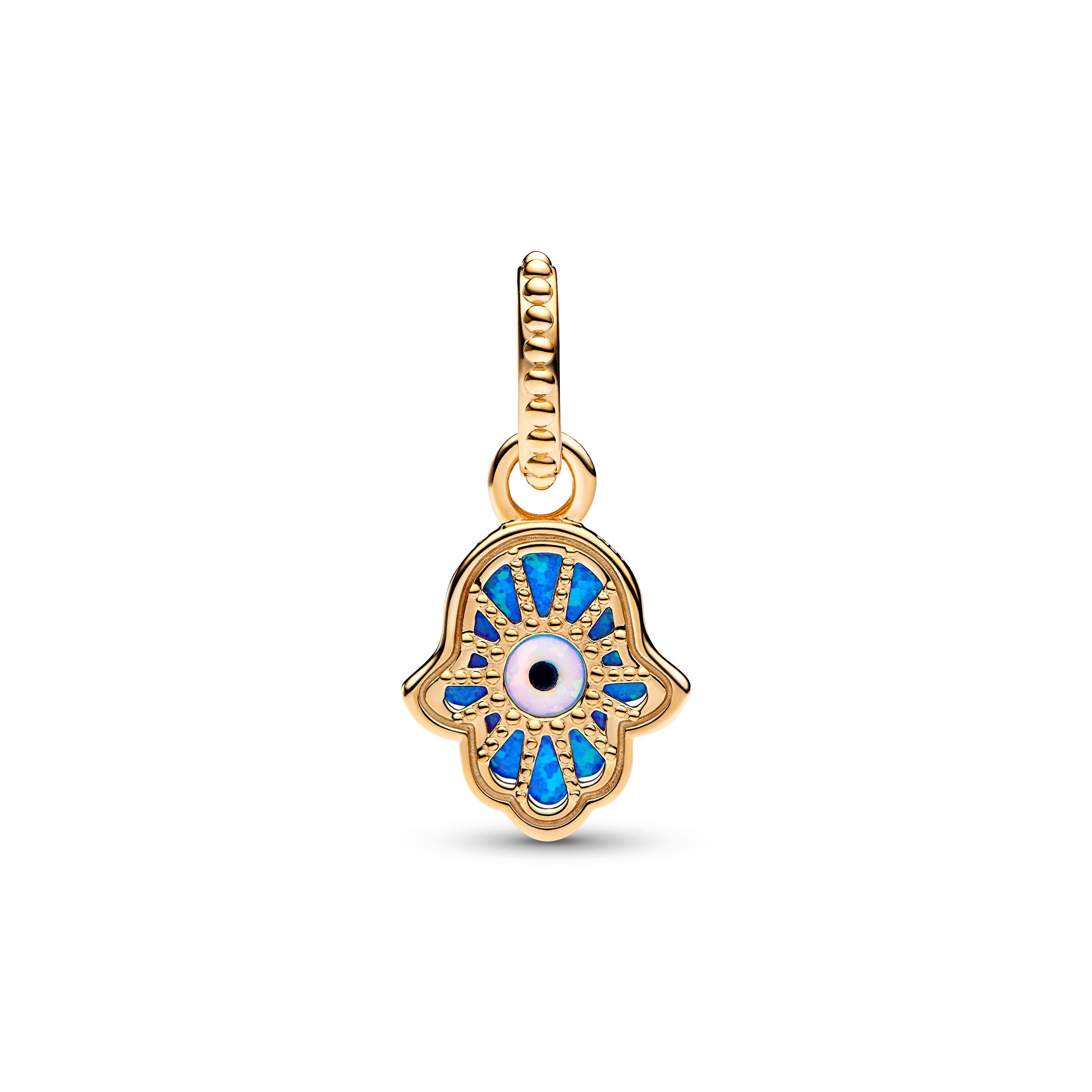 Hamsa Hand 14K Gold-Plated Dangle With Deep Blue And White Lab-Created Opal And Black Man-Made Resin