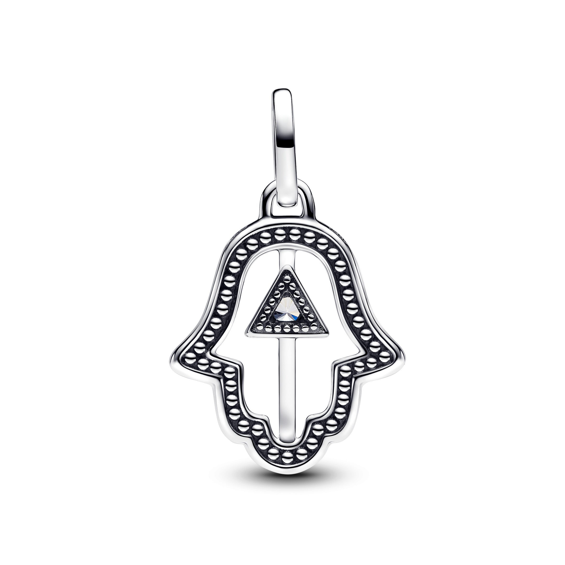 Hamsa Hand Sterling Silver Medallion With Clear Cubic Zirconia