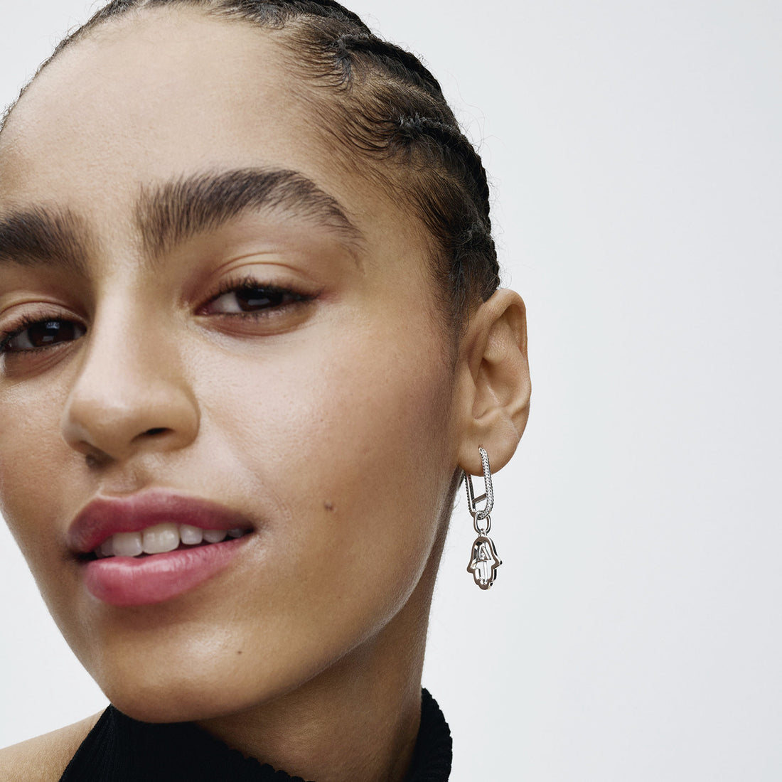 Hamsa Hand Sterling Silver Medallion With Clear Cubic Zirconia