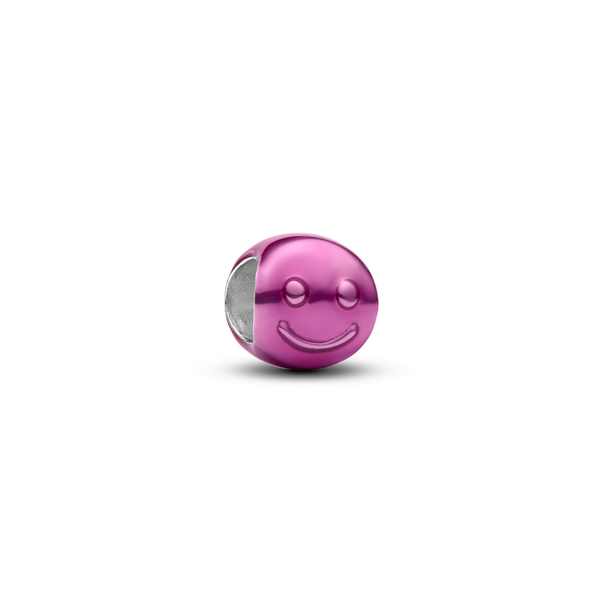 Happy Face Sterling Silver Mini Charm With Pink Enamel