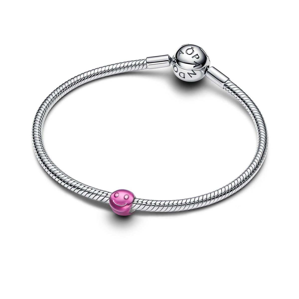 Happy Face Sterling Silver Mini Charm With Pink Enamel