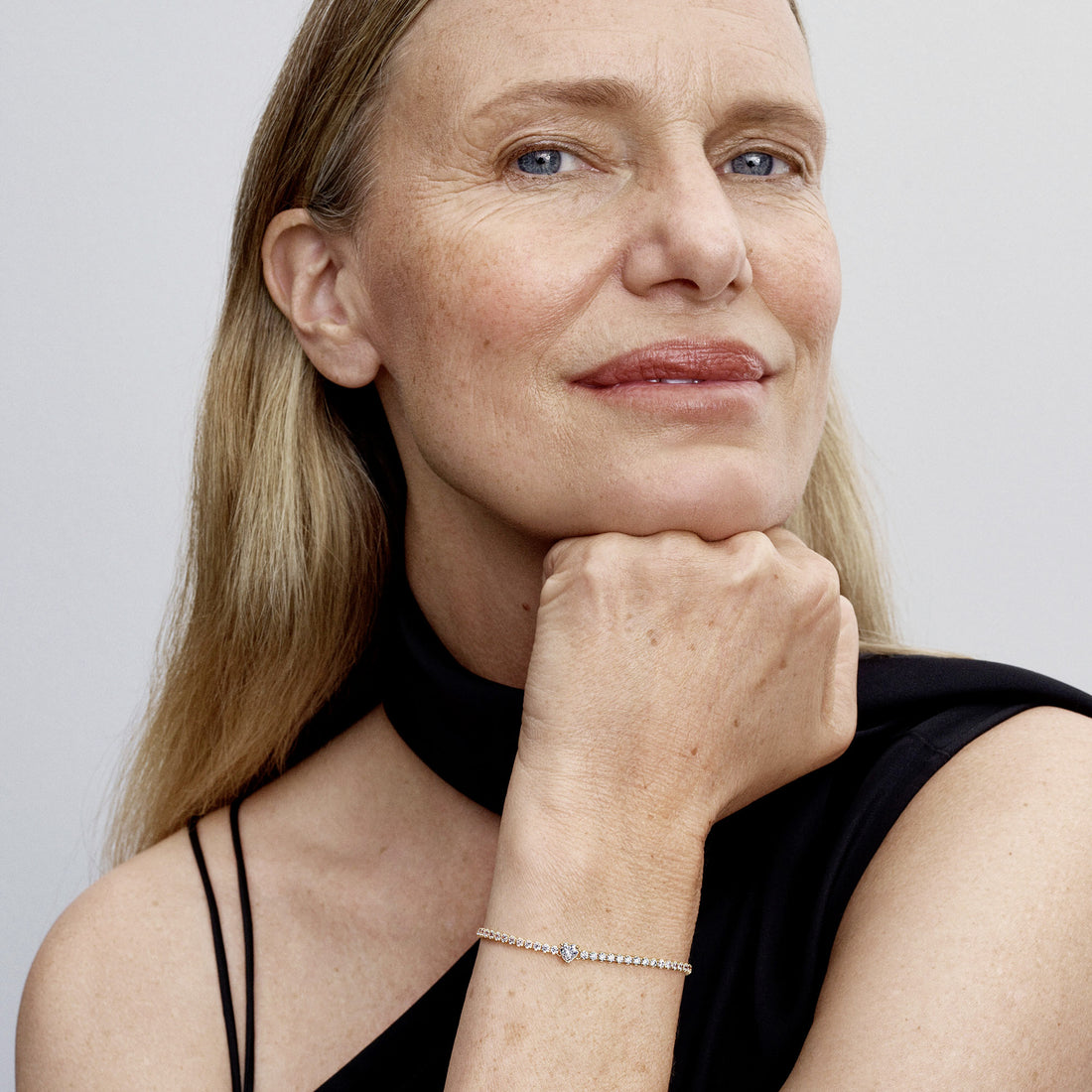 Heart 14K Gold-Plated Bracelet With Clear Cubic Zirconia