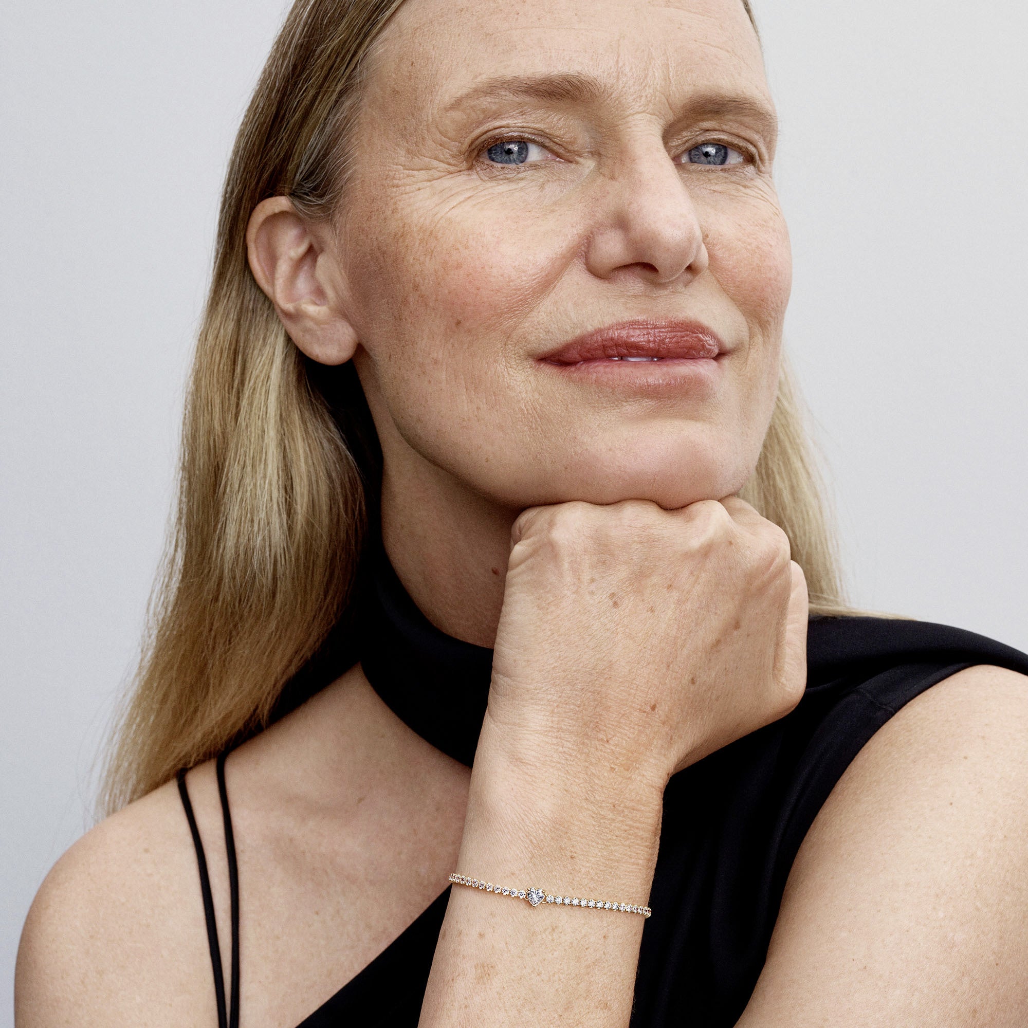 Heart 14K Gold-Plated Bracelet With Clear Cubic Zirconia