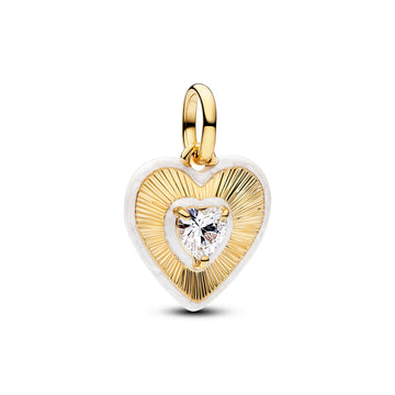 Heart 14K Gold-Plated Medallion With Clear Cubic Zirconia And Shimmering White Enamel