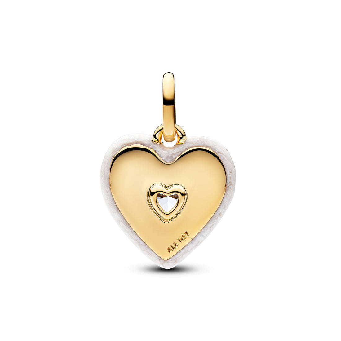 Heart 14K Gold-Plated Medallion With Clear Cubic Zirconia And Shimmering White Enamel