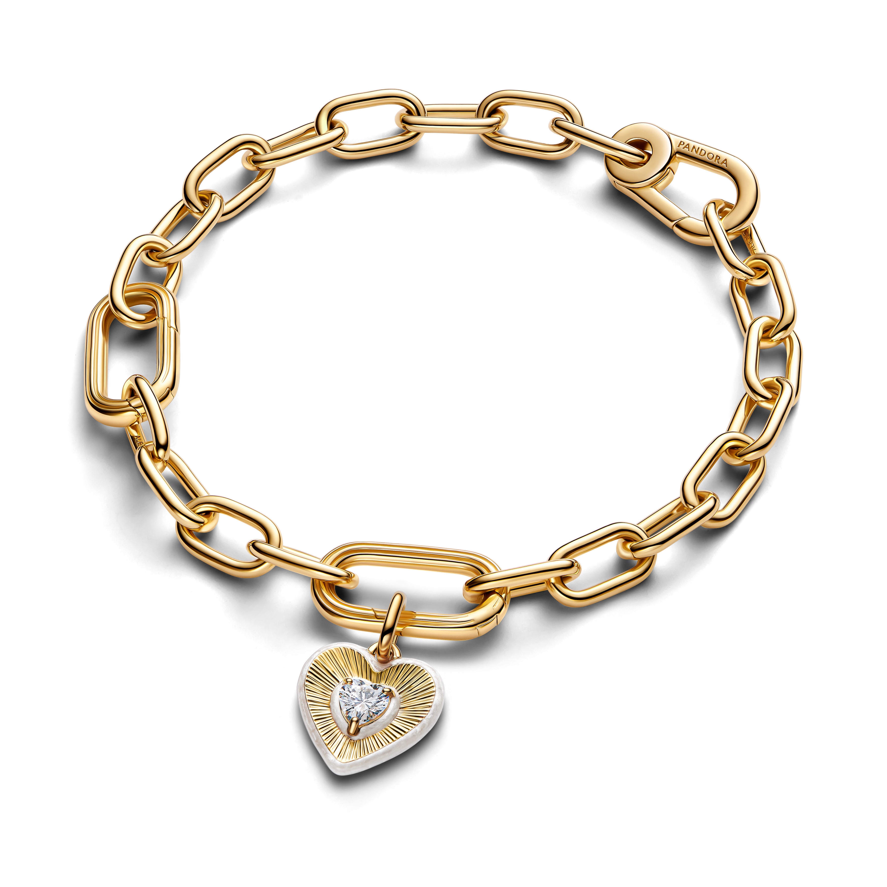 Heart 14K Gold-Plated Medallion With Clear Cubic Zirconia And Shimmering White Enamel