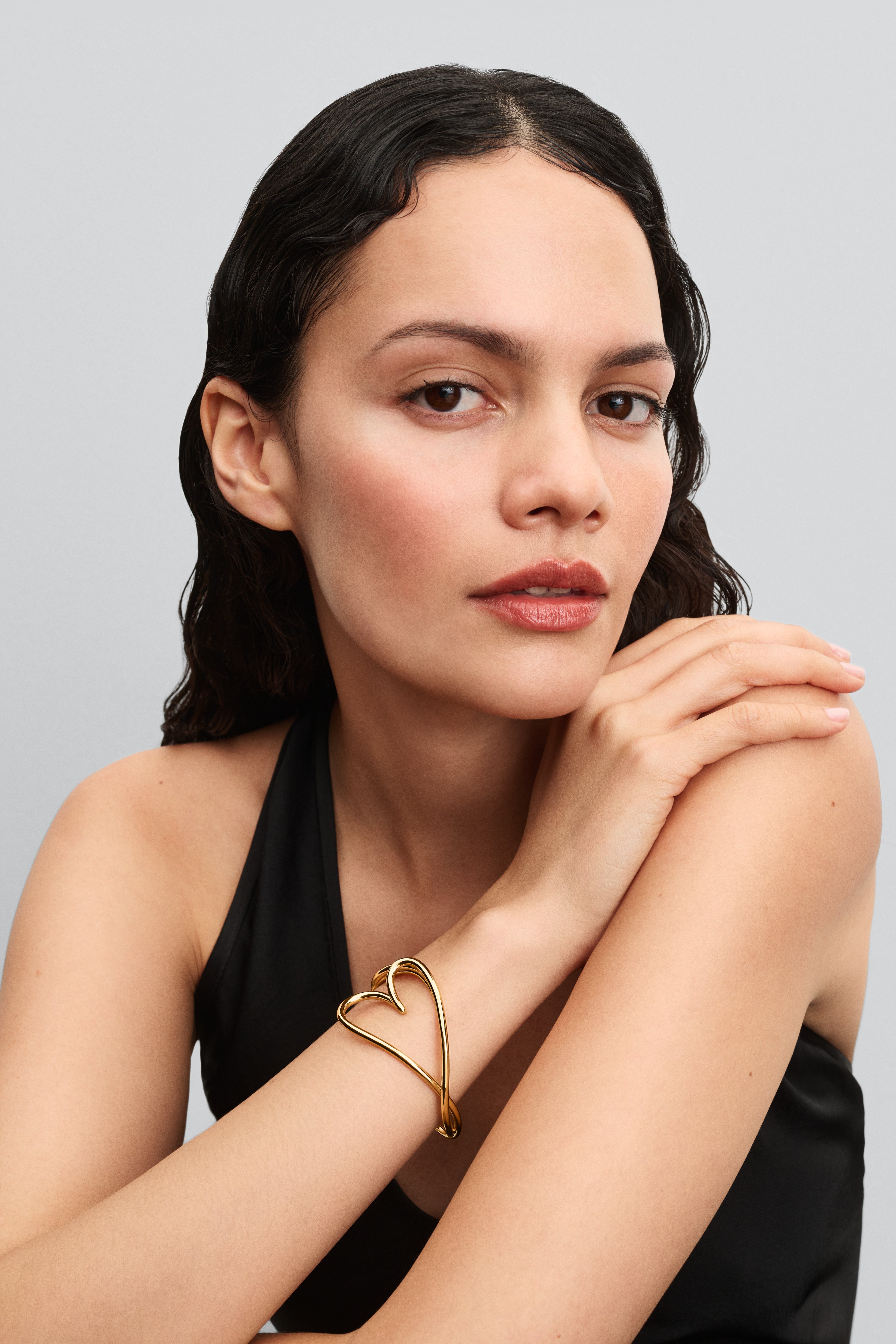 Heart 14K Gold-Plated Open Bangle